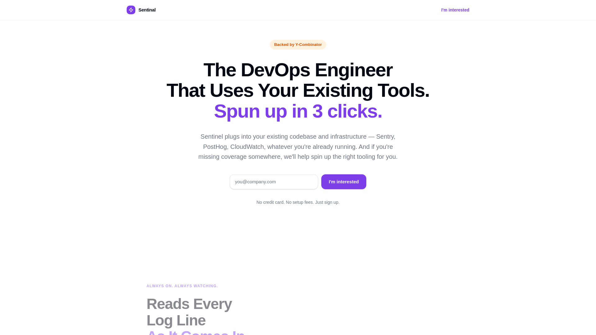 website screenshot of https://sentinal.engineer/