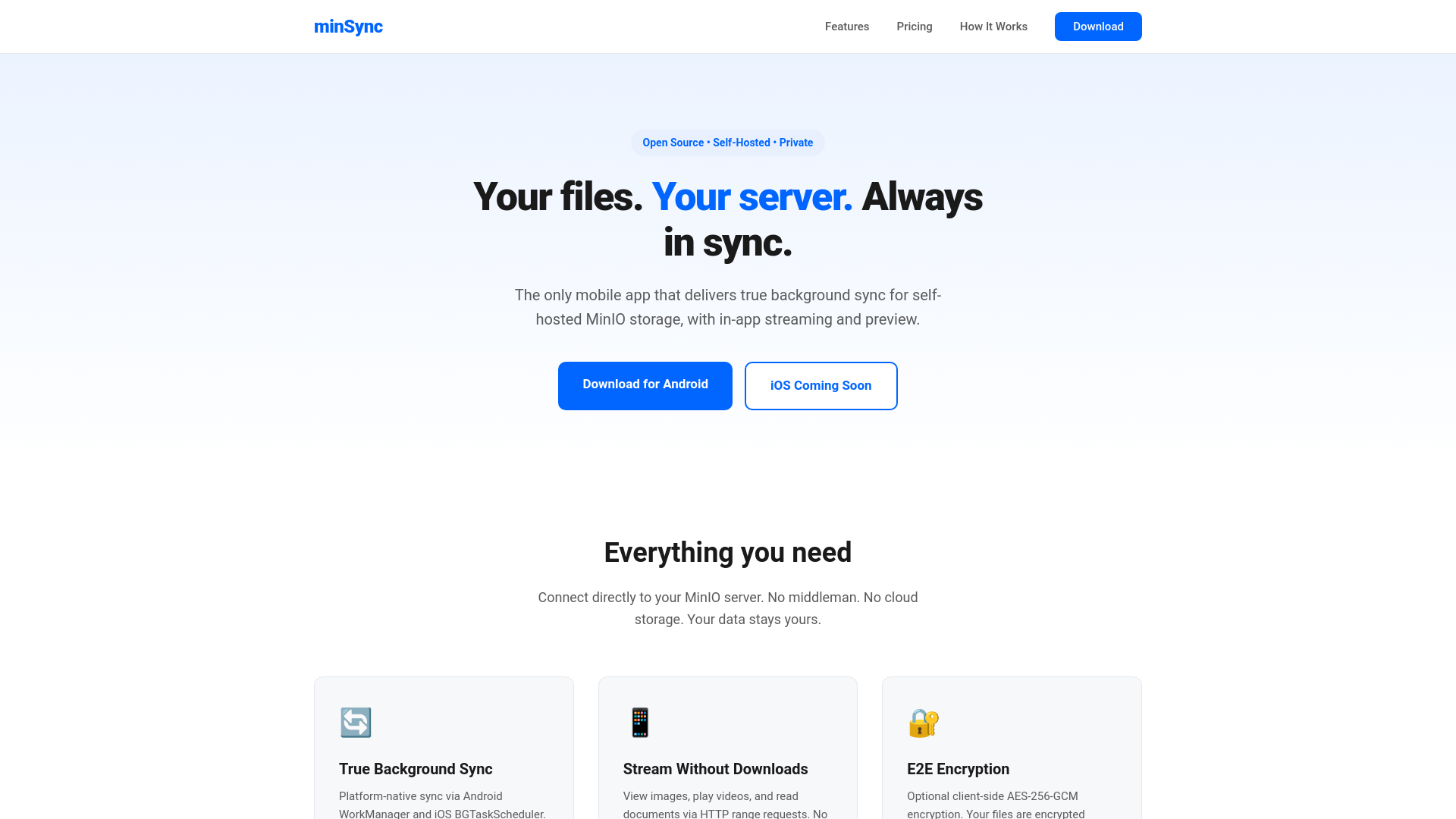 website screenshot of https://minsync-landing.pages.dev/