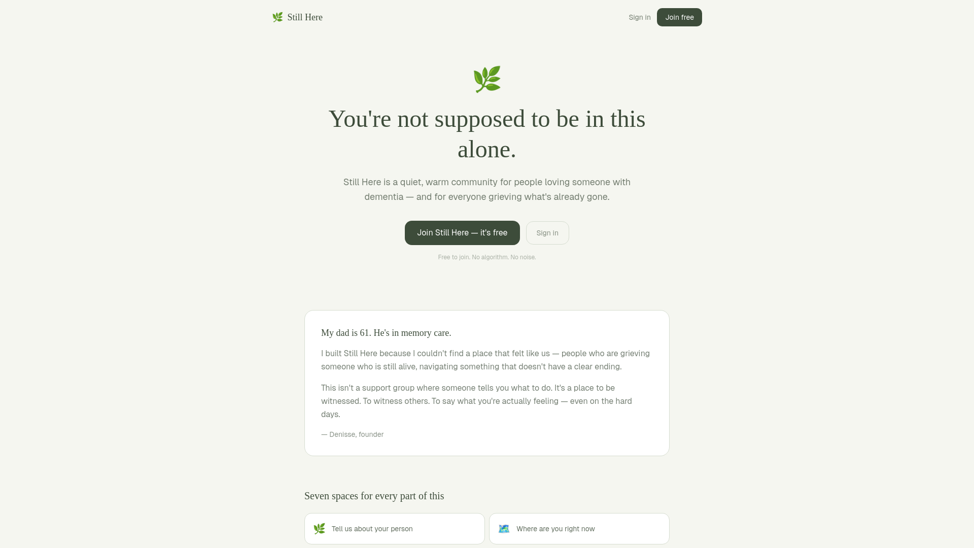 website screenshot of https://still-here-community.com/