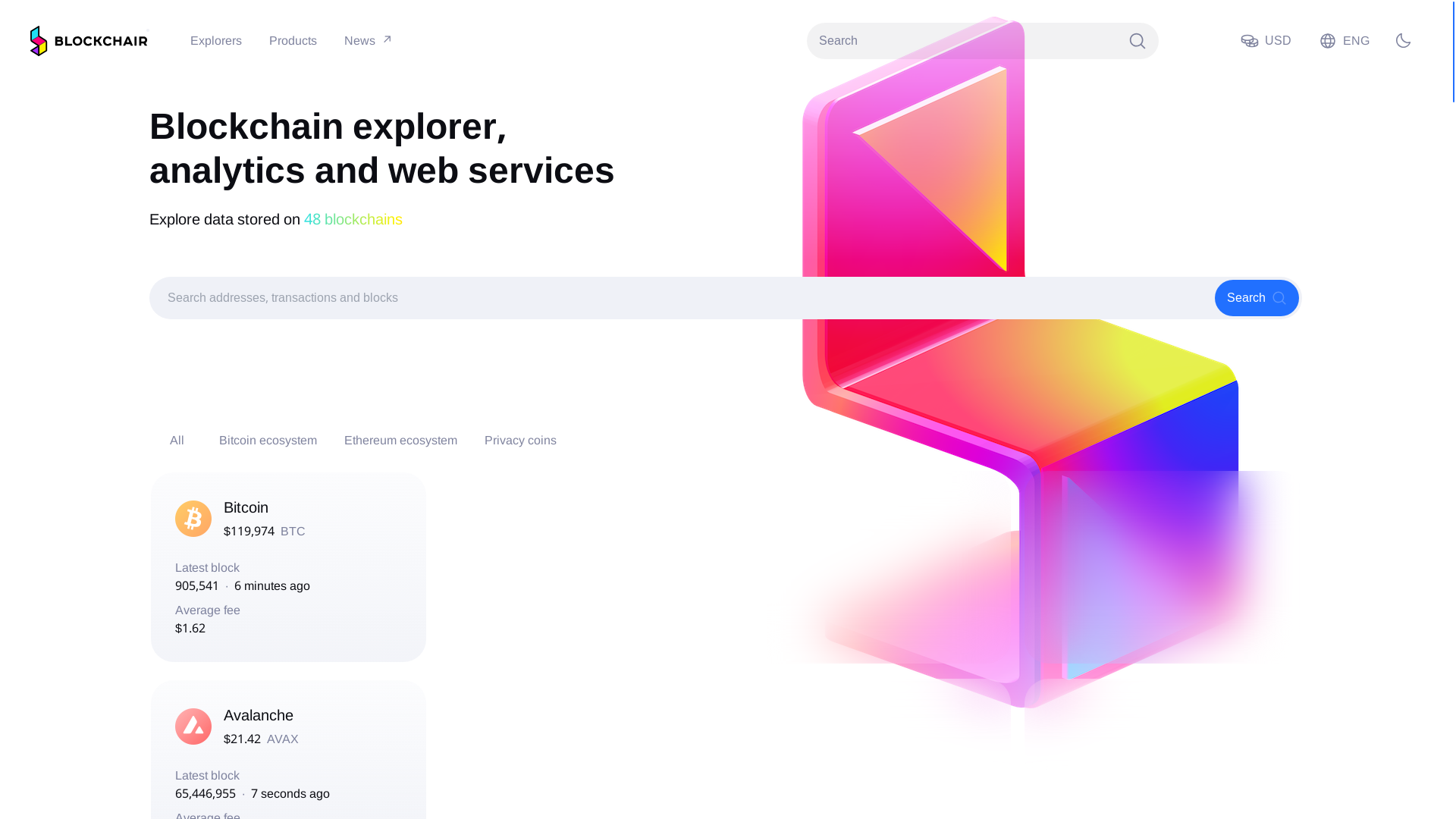 website screenshot of https://blockchair.com/