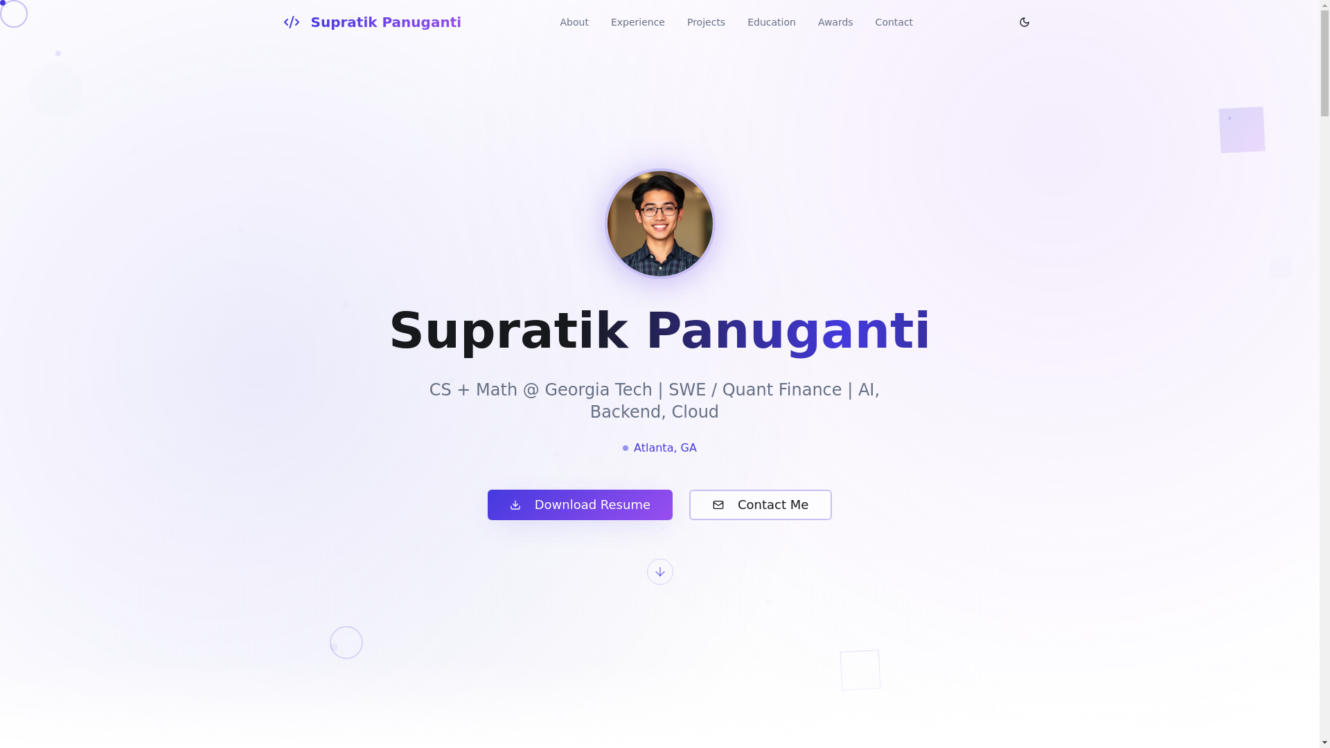 website screenshot of https://supratikpanuganti.com/