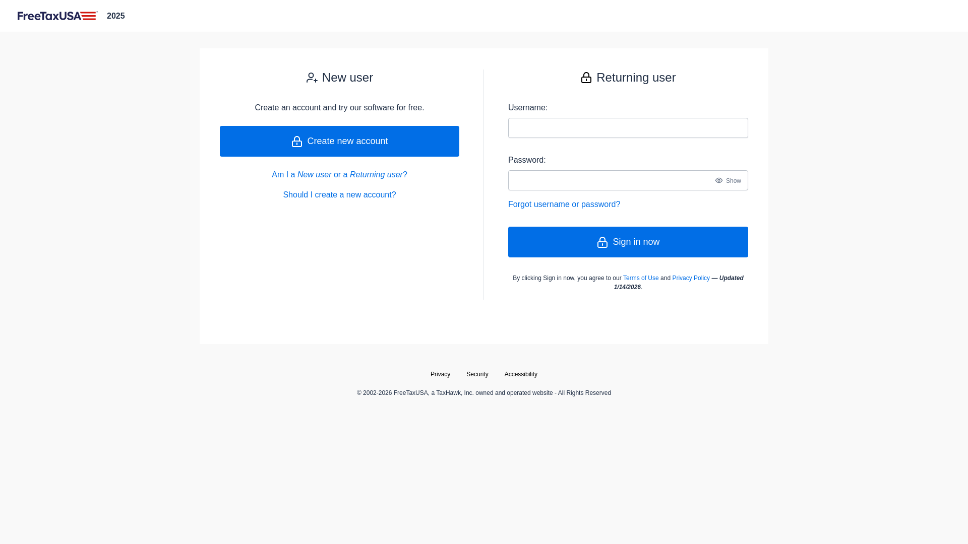 website screenshot of https://www.freetaxusa.com/taxes2025/taxcontrol?sid=9&FREEFILE&NEWTAX