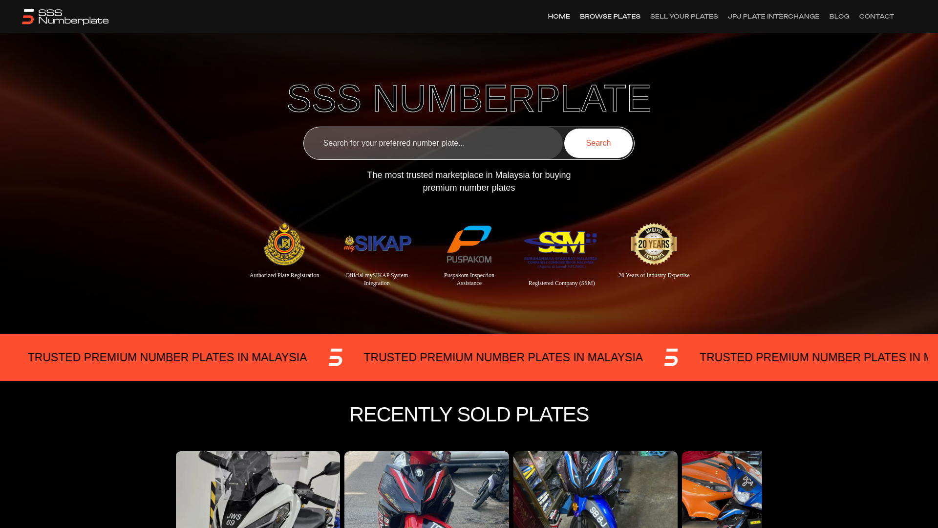 website screenshot of https://ss5carplate.com