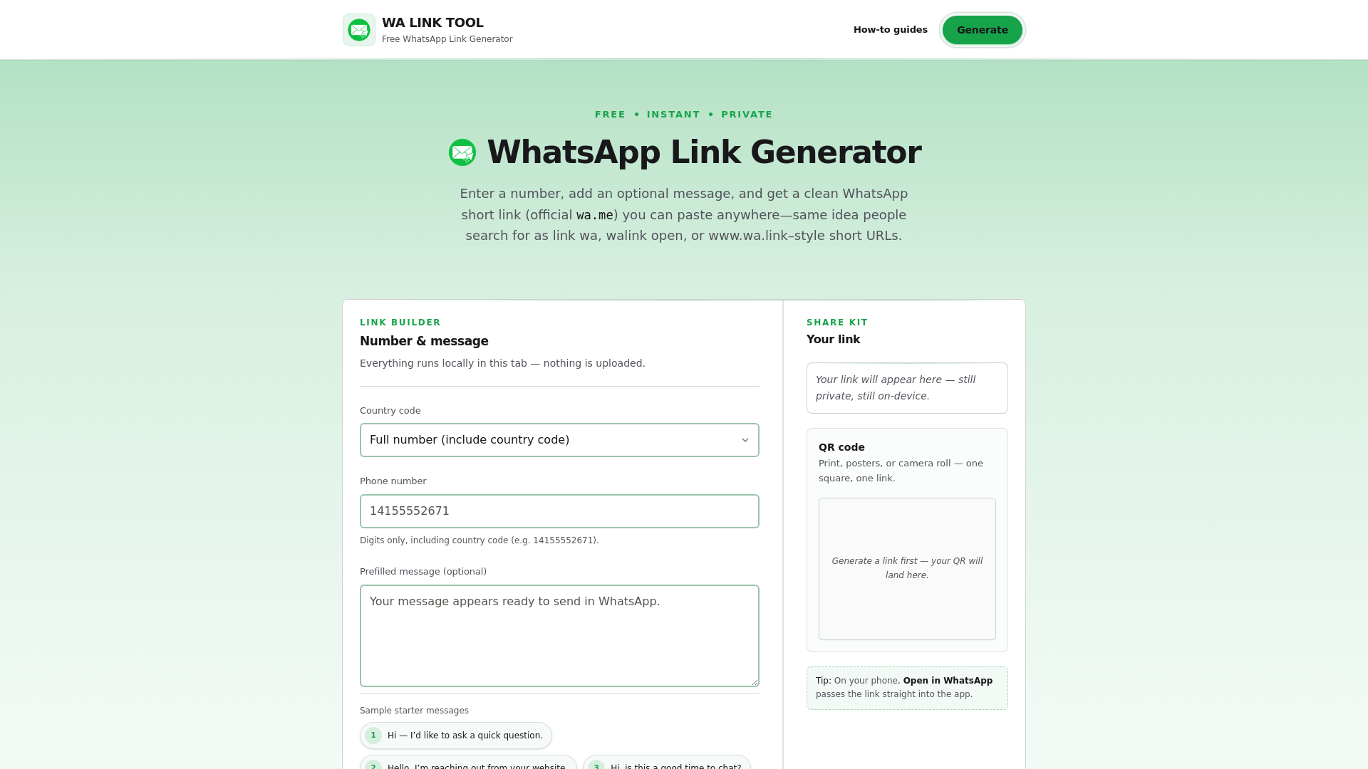 website screenshot of https://walinktool.com/