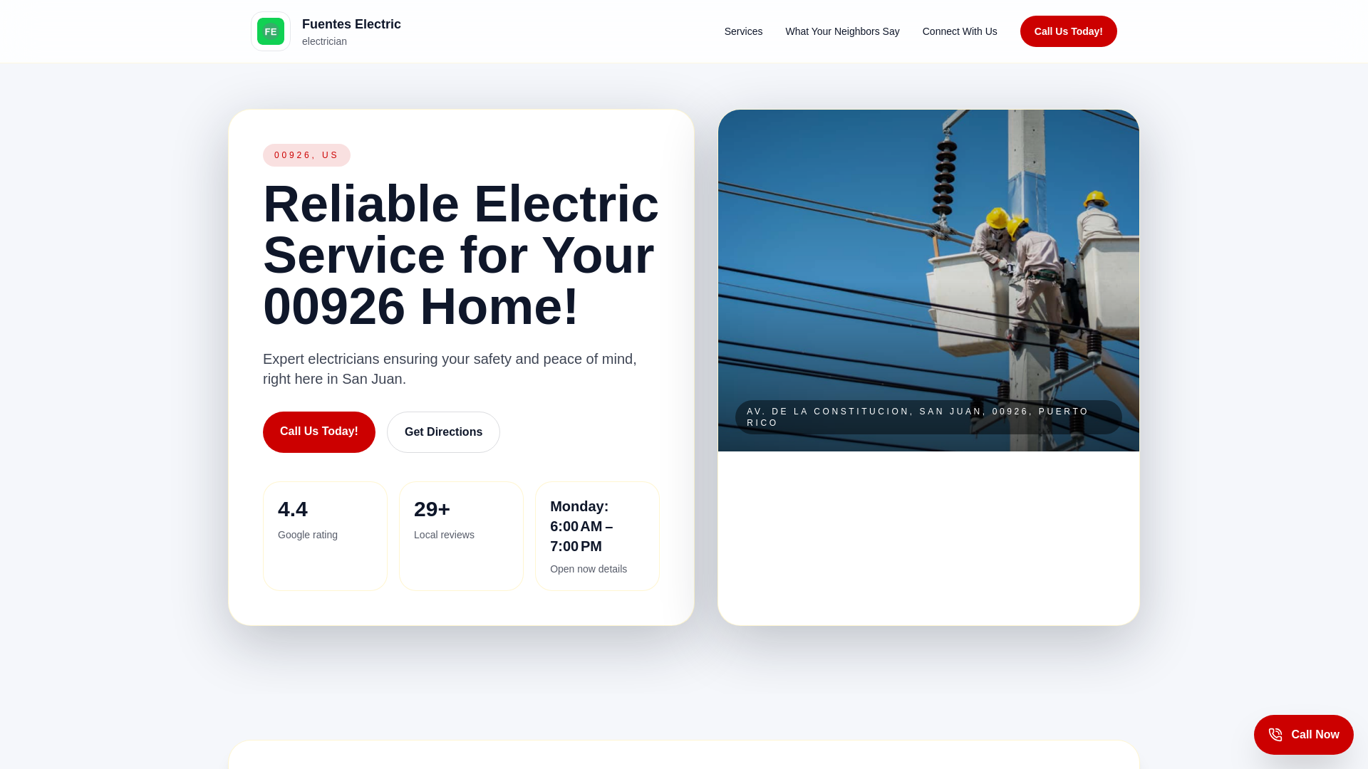 website screenshot of https://fuentes-electric-lead-demo.pages.dev/