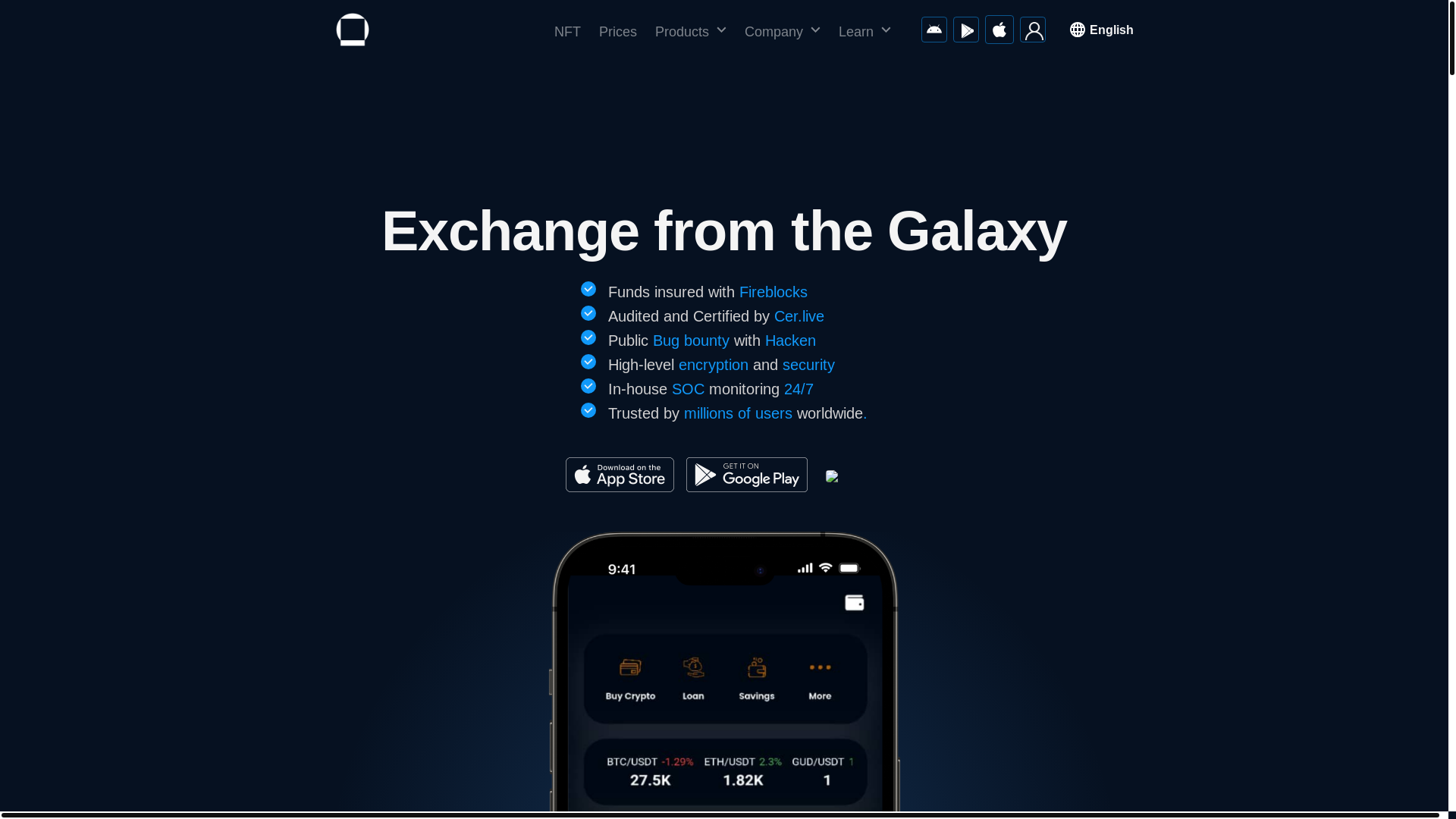 website screenshot of https://galaxy-exchange.us/