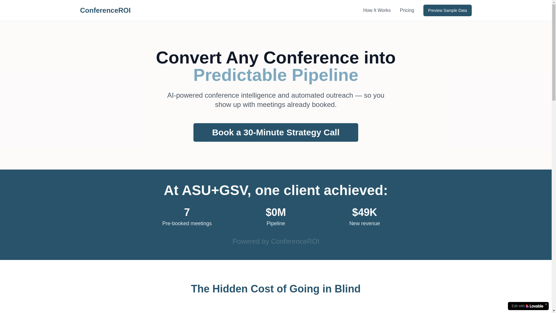 website screenshot of https://salesconferenceroi.com/