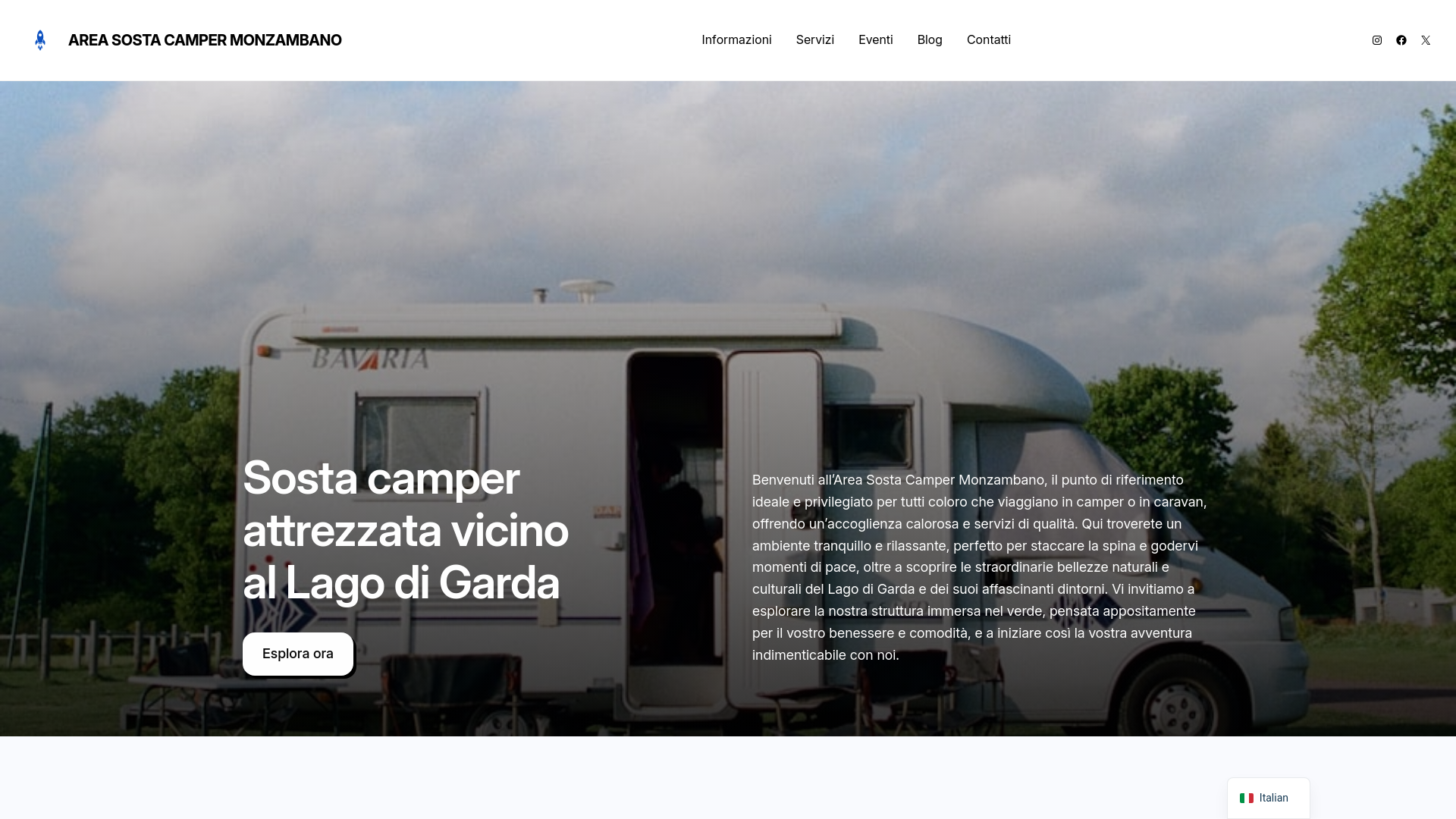 website screenshot of https://areasostacampermonzambano.it/