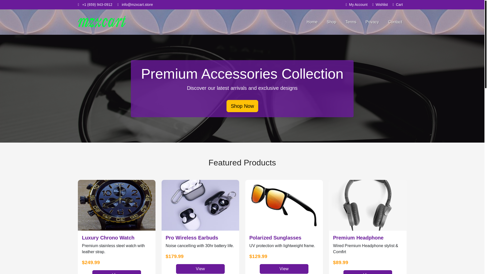 website screenshot of https://mzxcart.store/