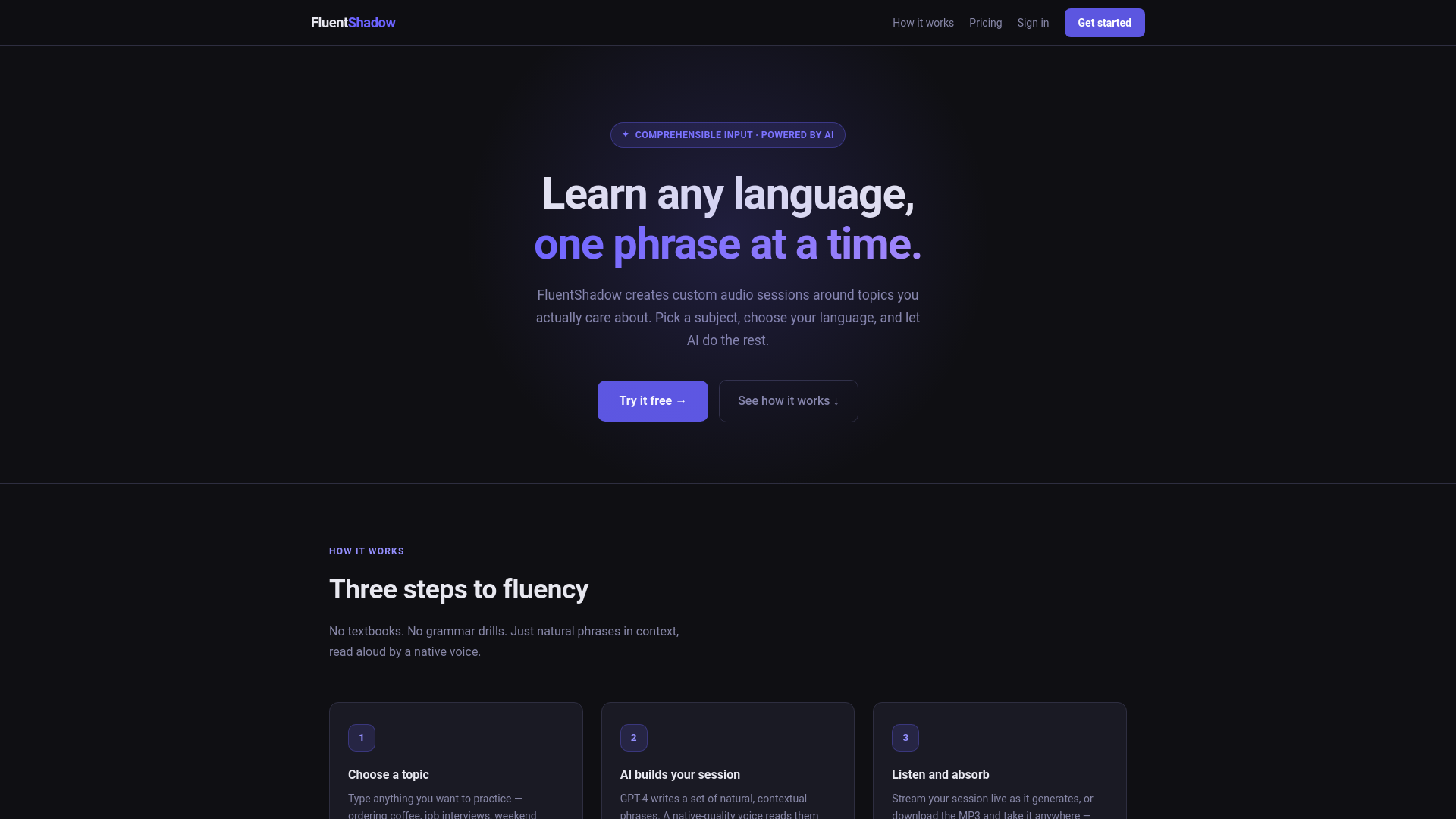 website screenshot of https://fluentshadow.com/