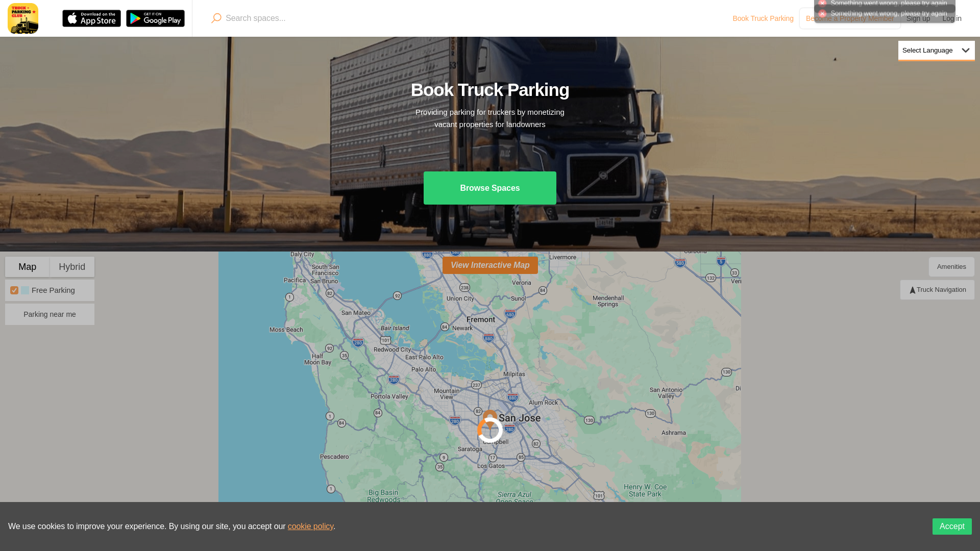 website screenshot of https://trytruckparkingclubsupport.com