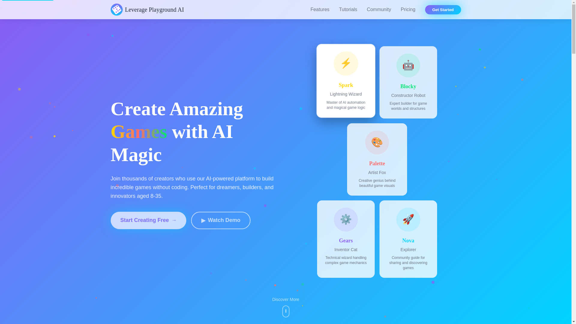 website screenshot of https://leverageplayground.ai/