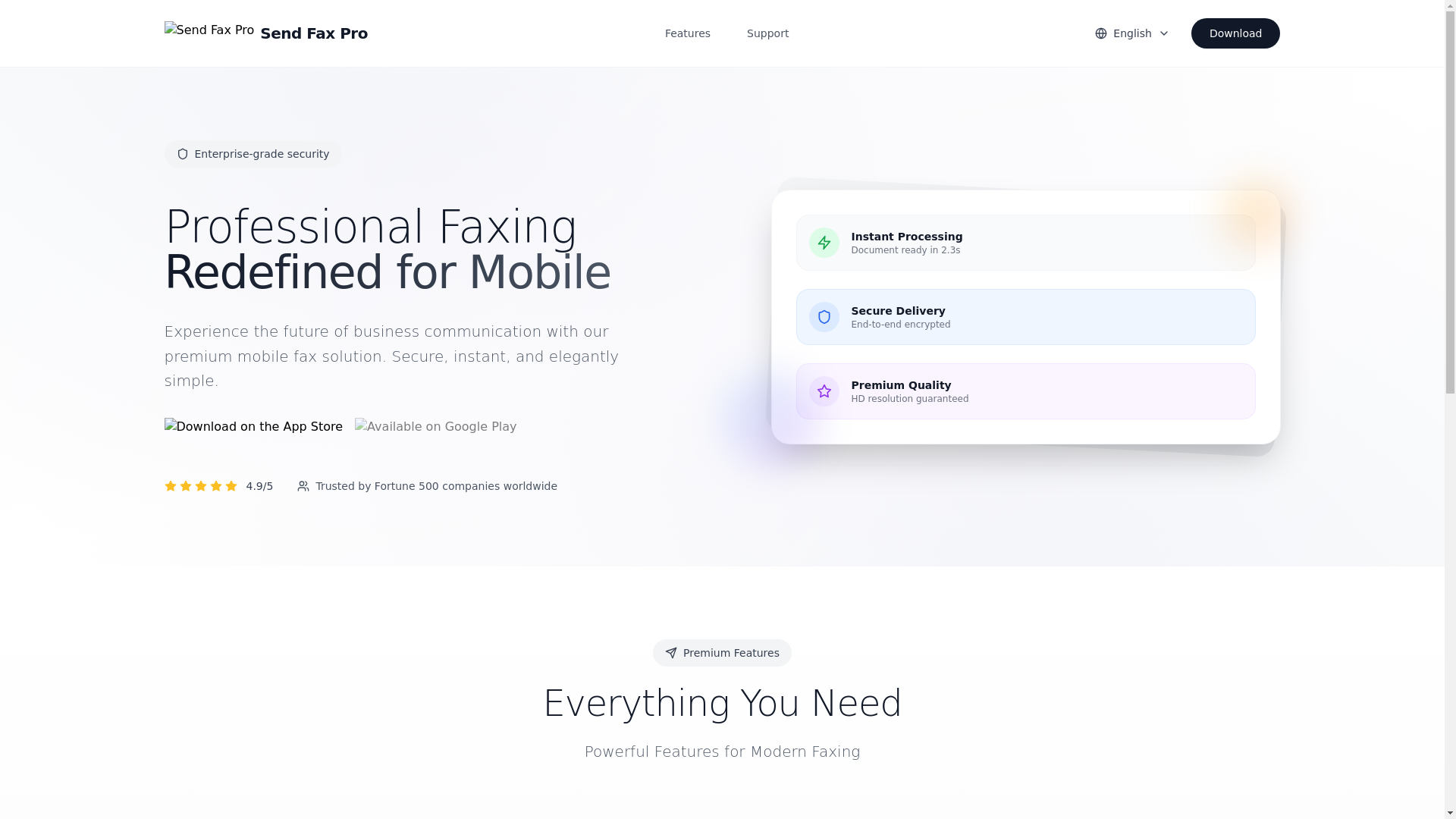 website screenshot of https://fax-app-landing.pages.dev/