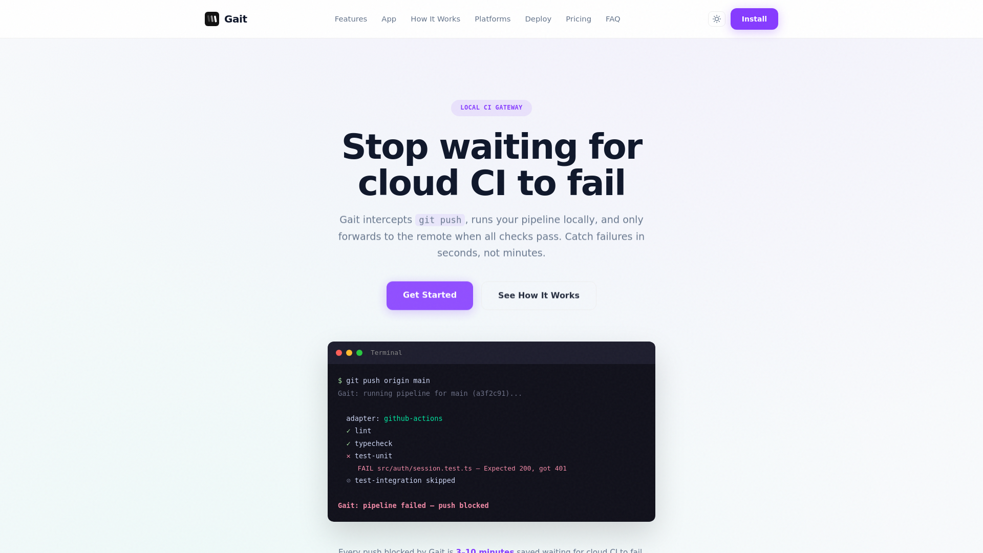 website screenshot of https://gait.sh/