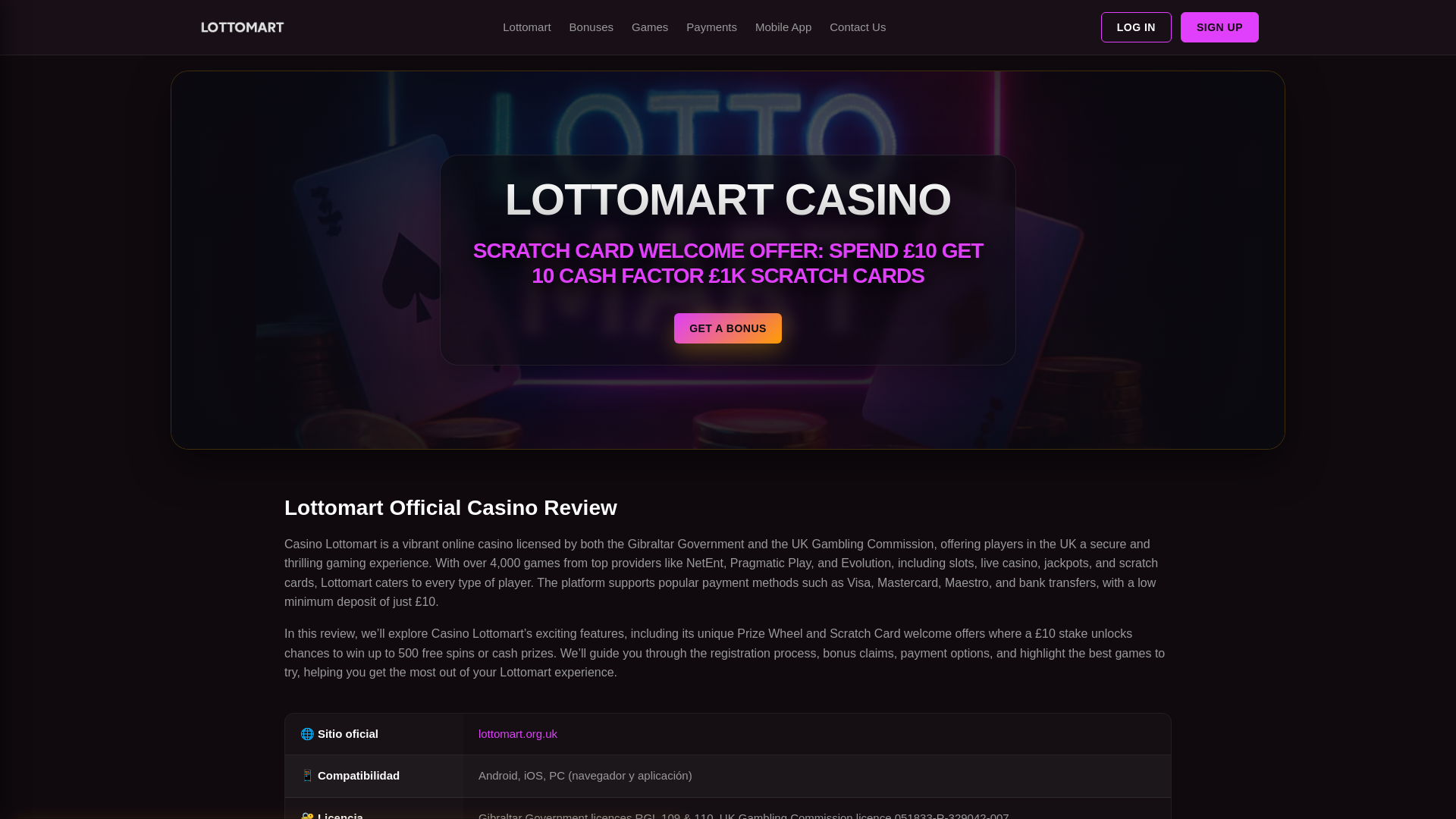 website screenshot of https://lottomart.org.uk