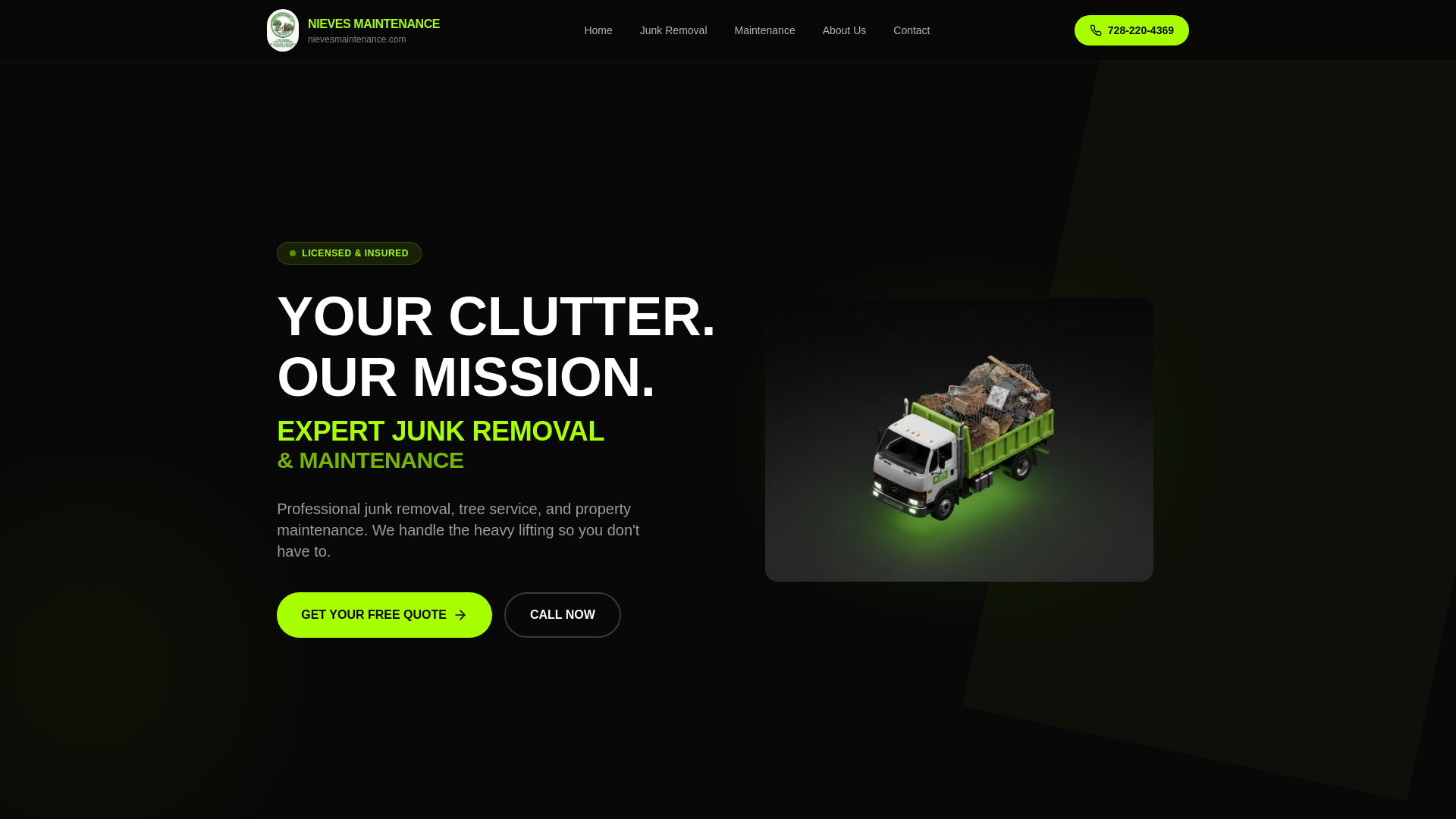 website screenshot of https://nievesmaintenance.com