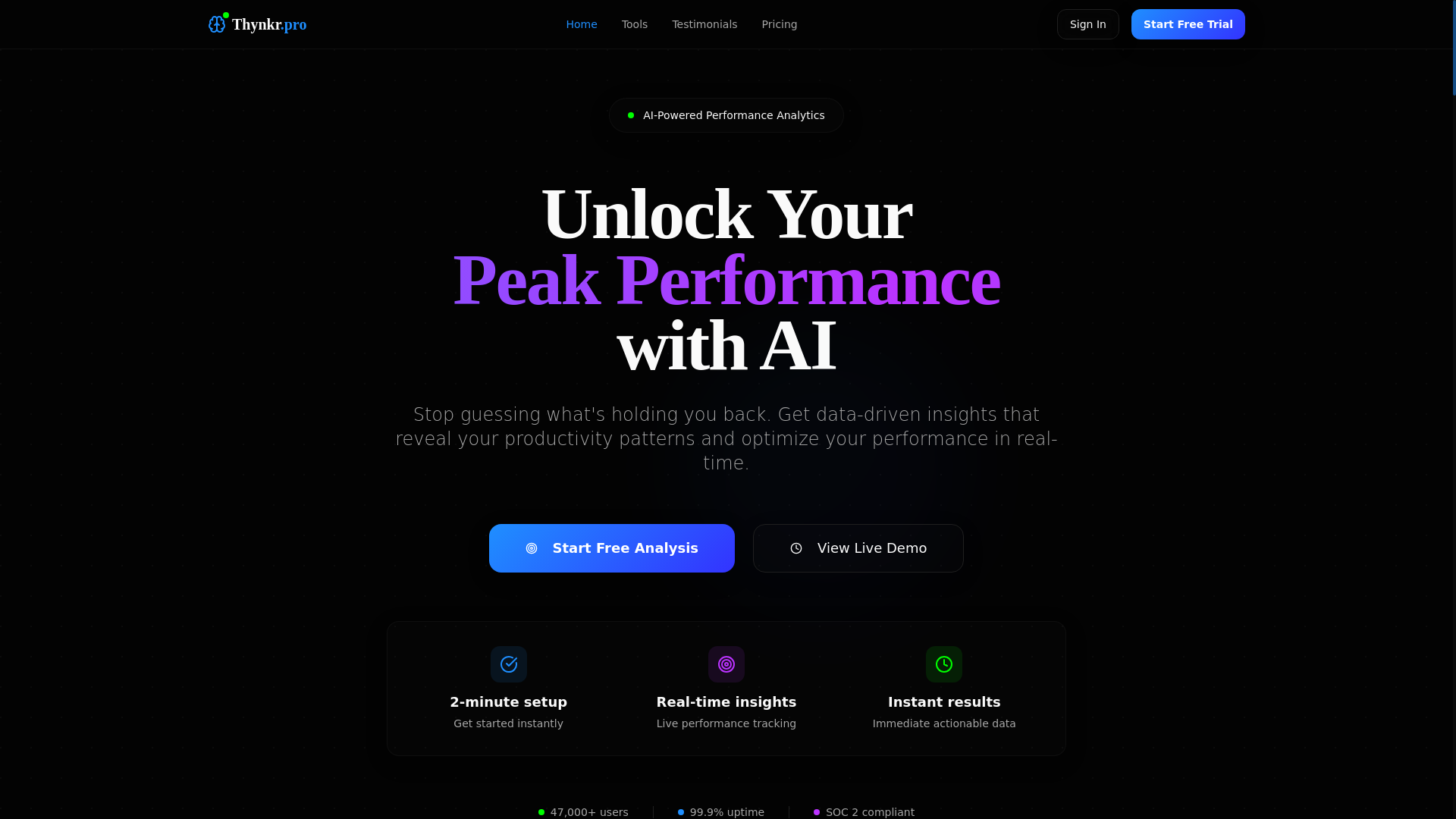 website screenshot of https://thynkr.pro/