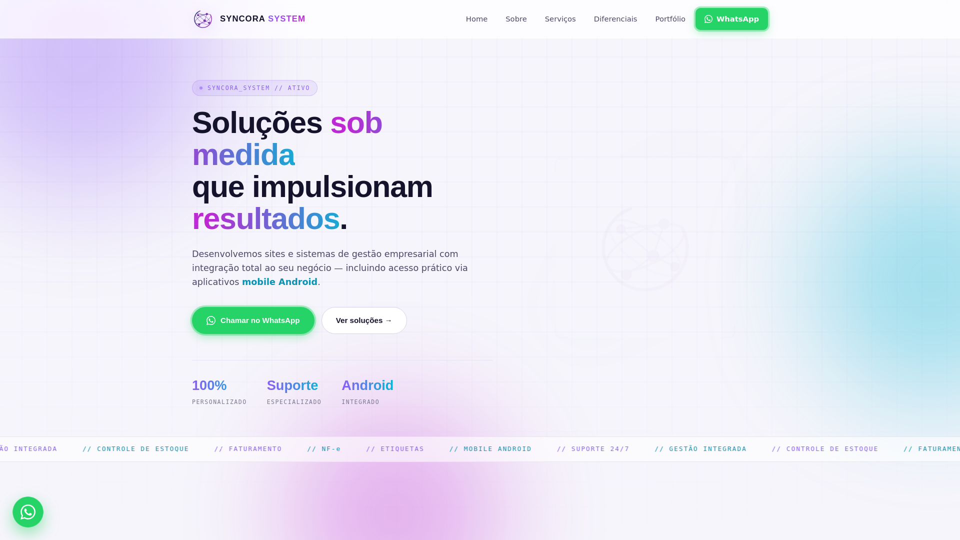website screenshot of https://syncorasystem.com.br/