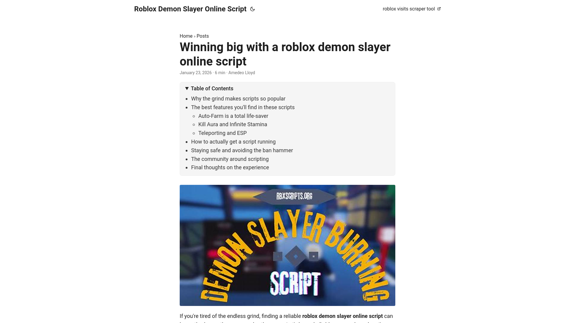 website screenshot of https://roblox-demon-slayer-online-script.pages.dev/