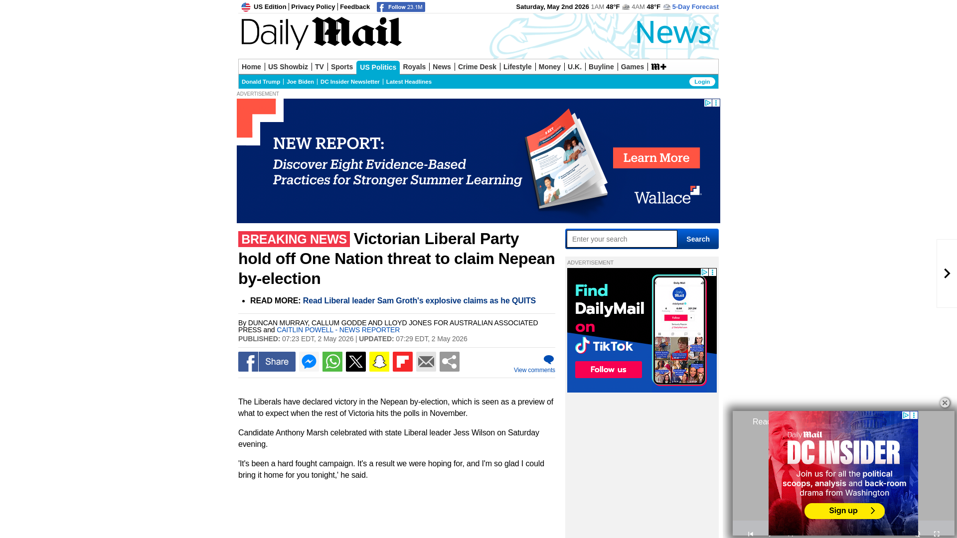 website screenshot of https://www.dailymail.com/news/article-15784585/Liberals-Nepean-byelection-Victoria.html