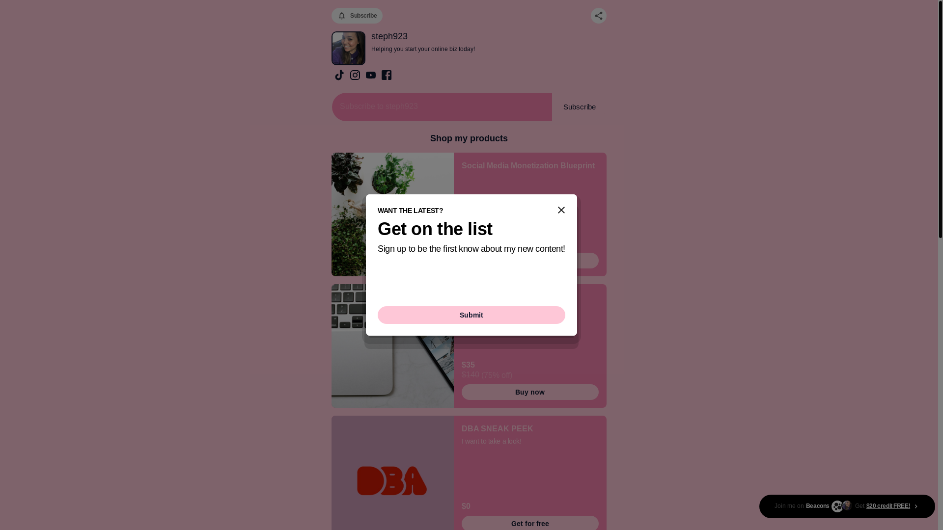 website screenshot of https://steph923.store/