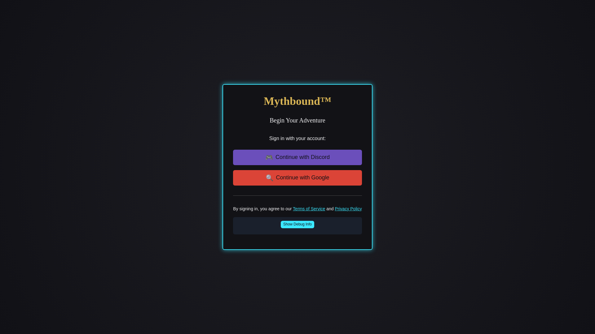 website screenshot of https://mythbound-app.pages.dev/
