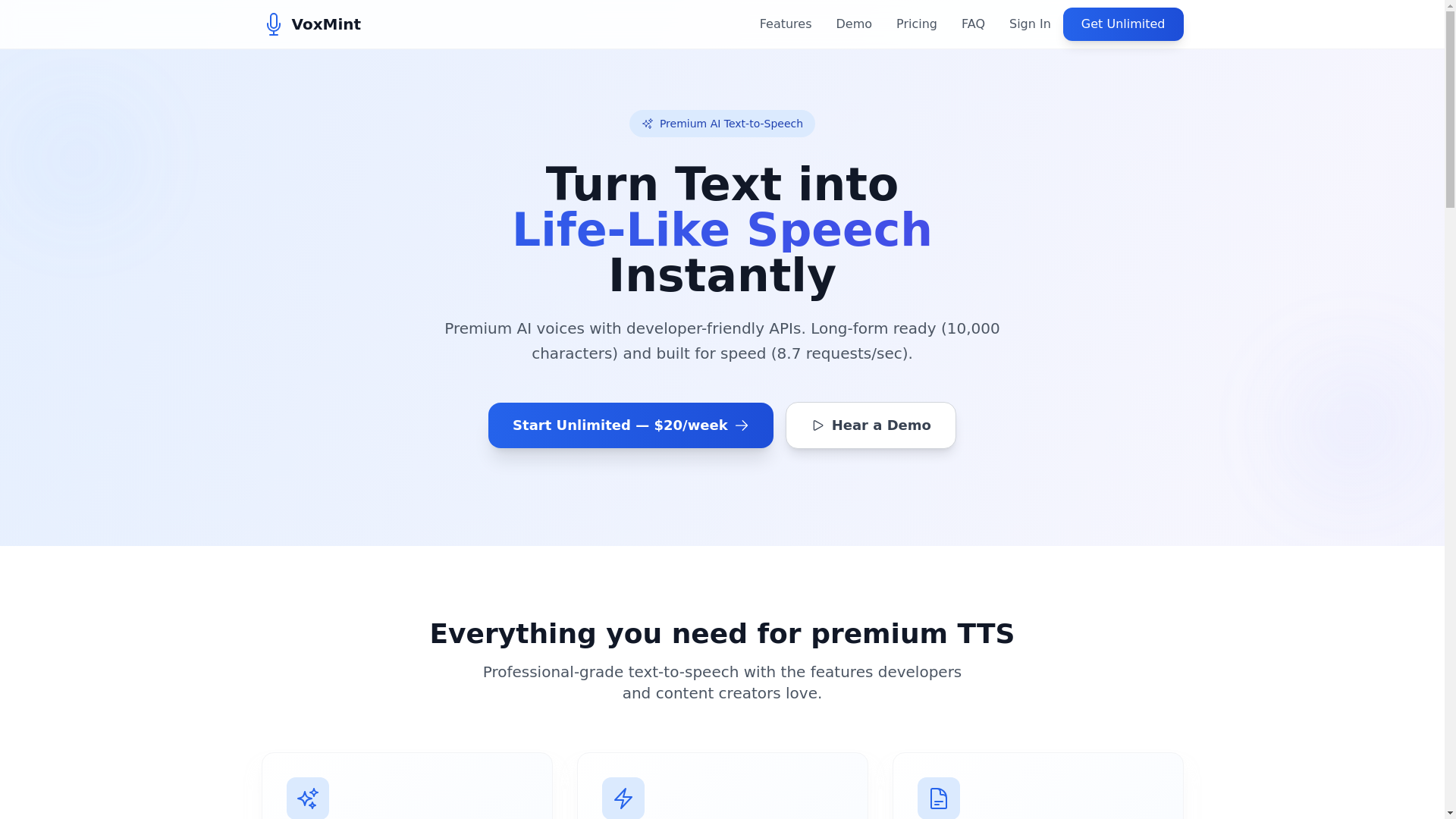 website screenshot of https://voxmint-frontend.pages.dev/