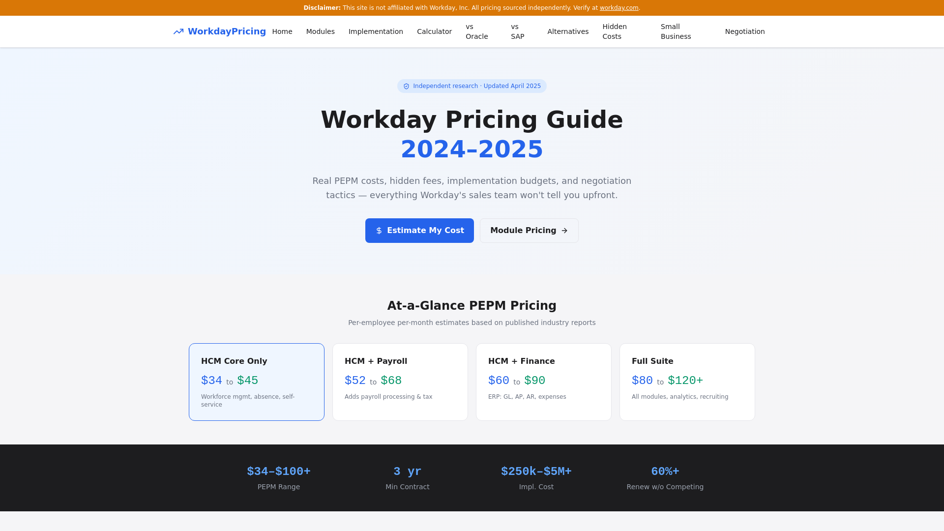 website screenshot of https://workdaypricing.com/