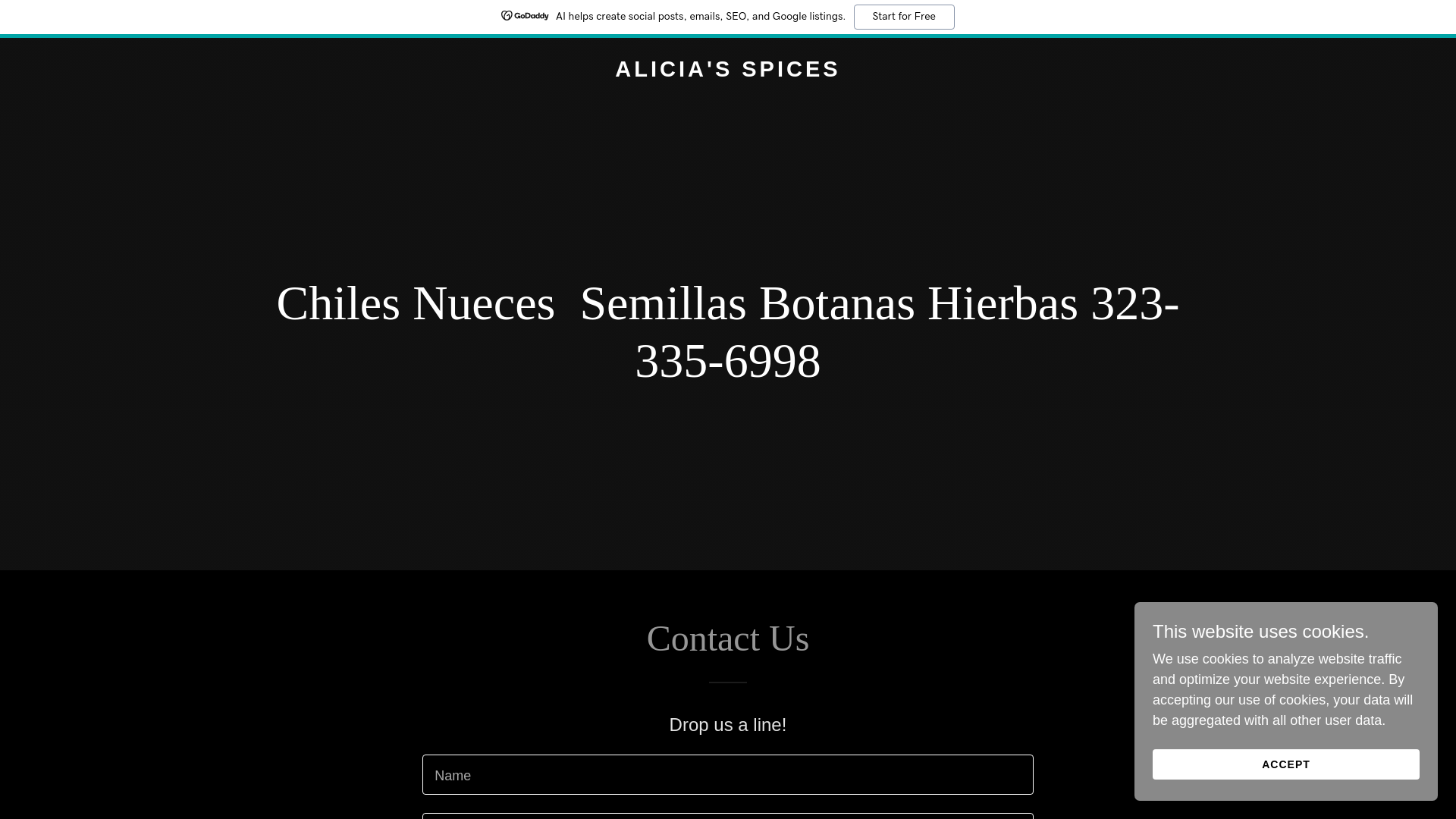 website screenshot of https://aliciasspices.com/