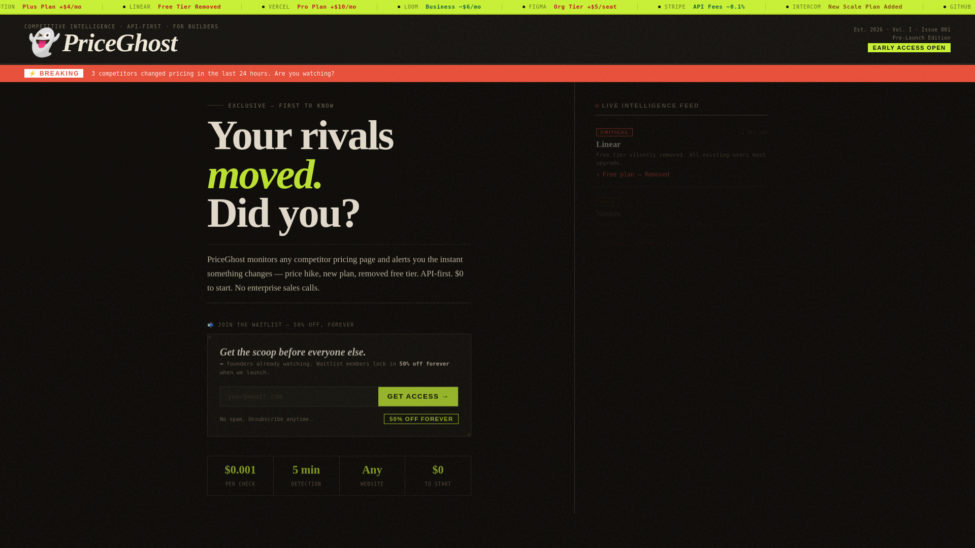 website screenshot of https://priceghost.site