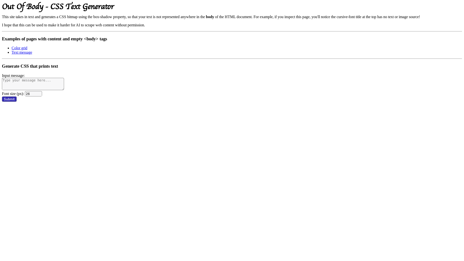website screenshot of https://outofbody.pages.dev/