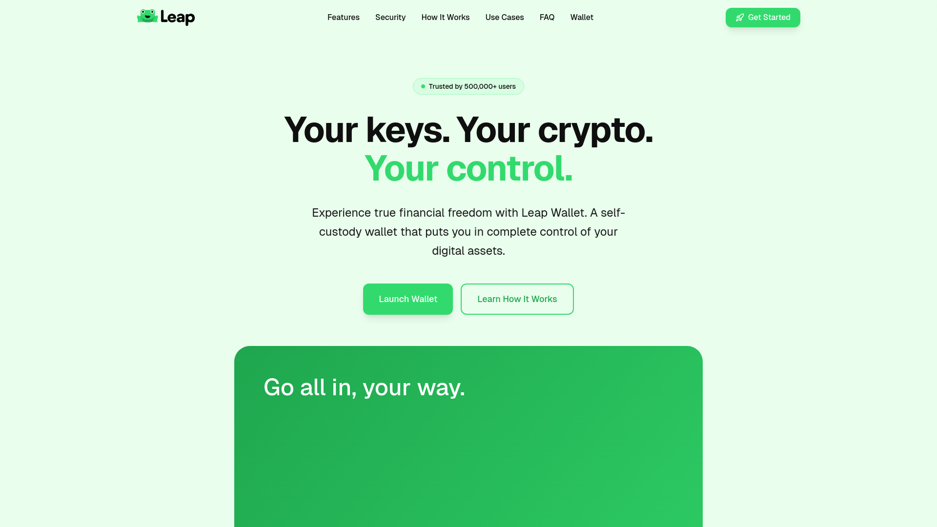 website screenshot of https://leap-wallet.com/