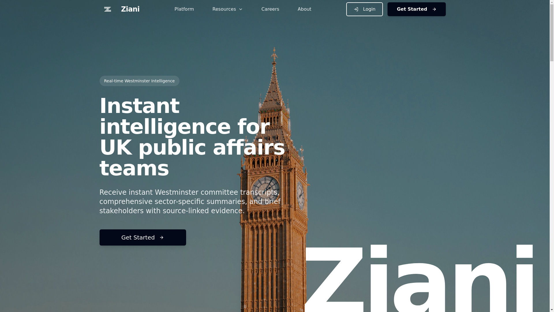 website screenshot of https://ziani-ai-marketing-website.pages.dev/