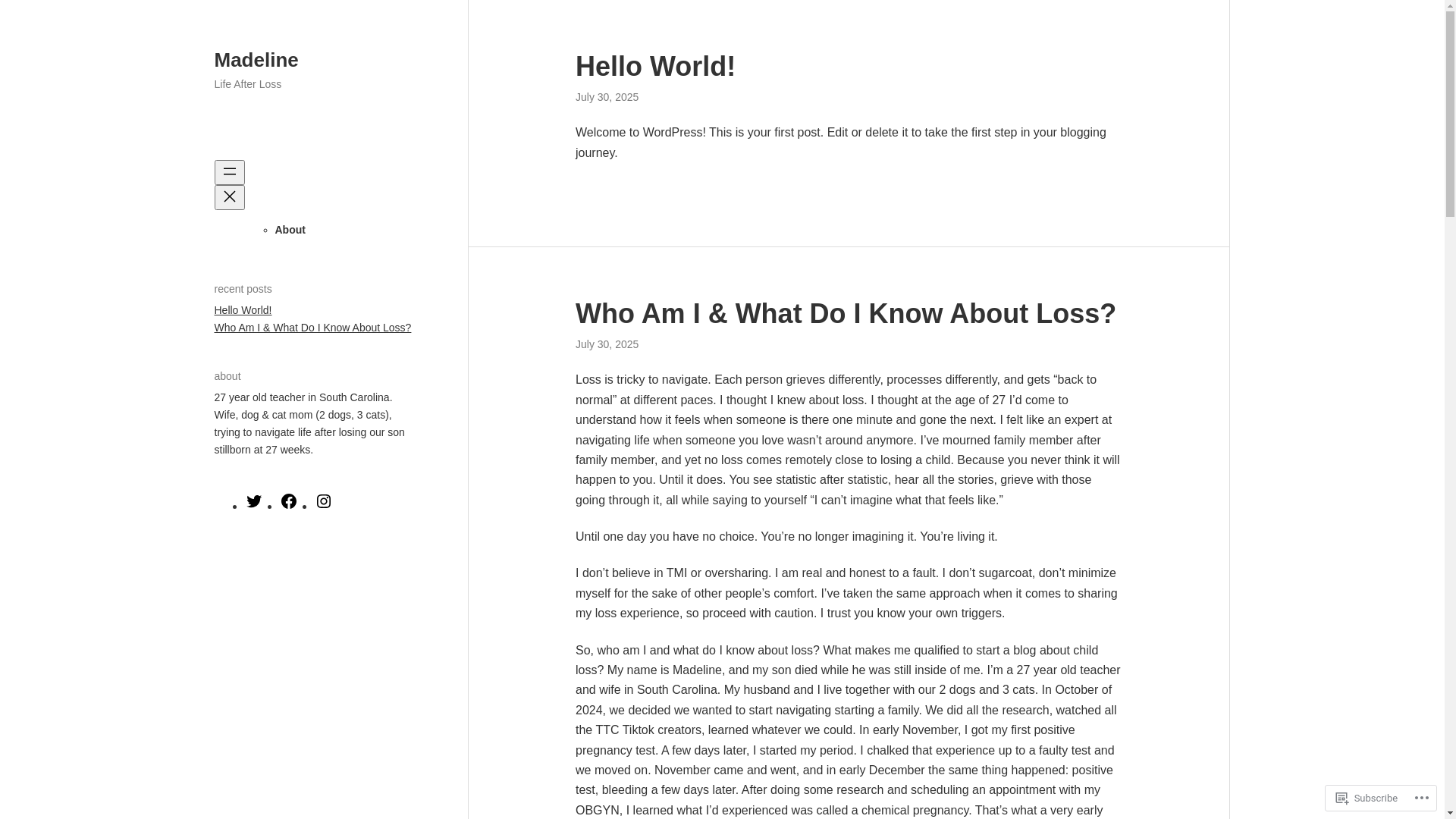 website screenshot of https://madelinelifeafterloss.com/