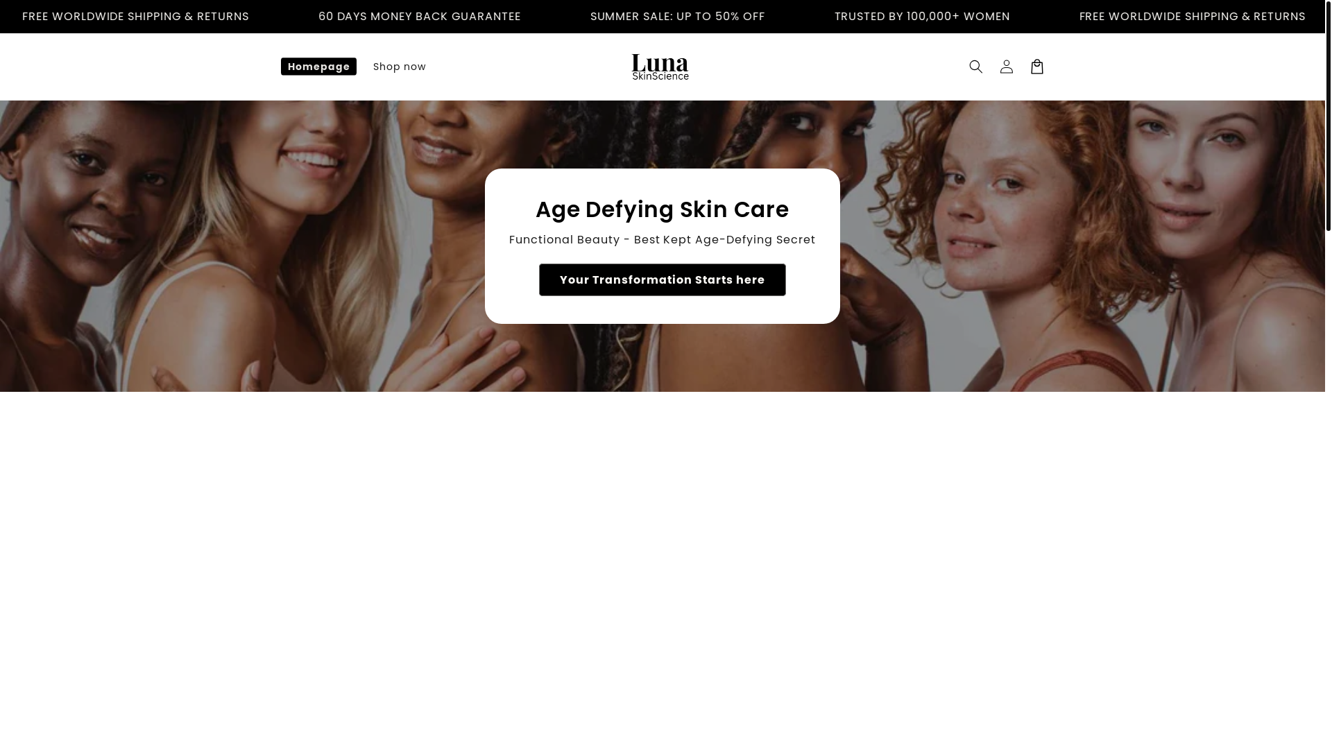 website screenshot of https://lunaskinscience.com/