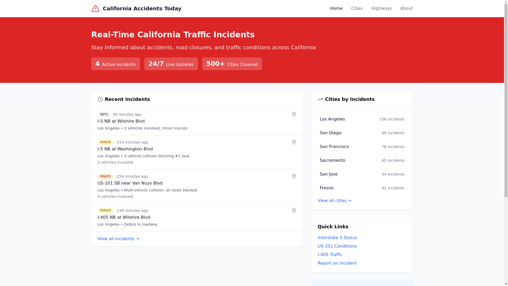 website screenshot of https://california-accidents-ui.pages.dev/