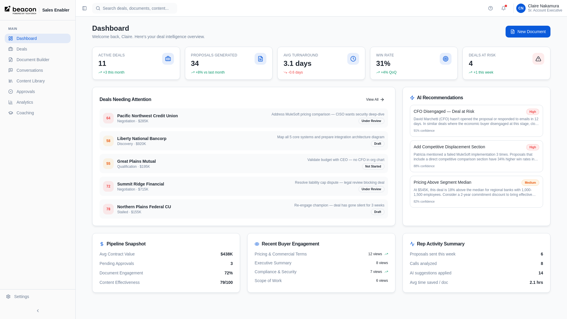 website screenshot of https://beacon-salesenablement.com