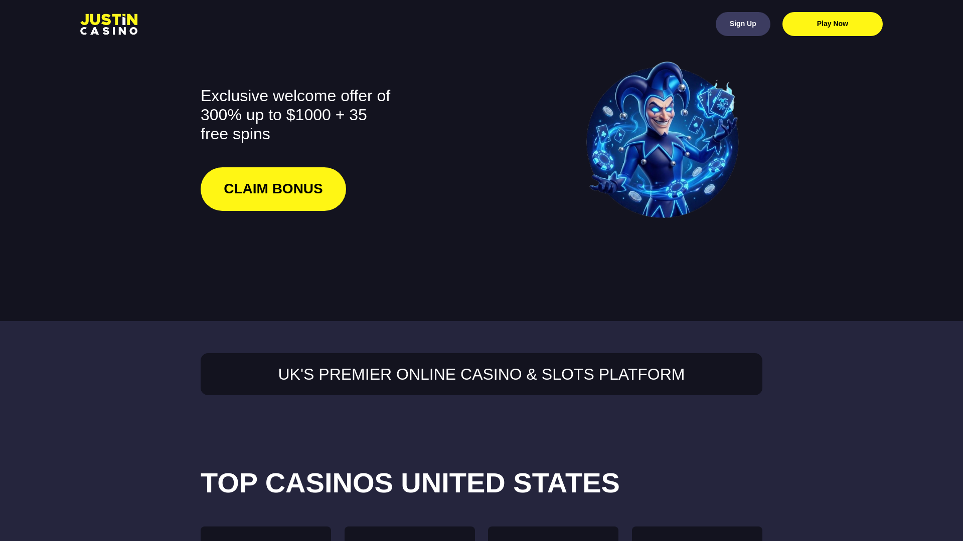 website screenshot of https://casinojustincasino-online.com/