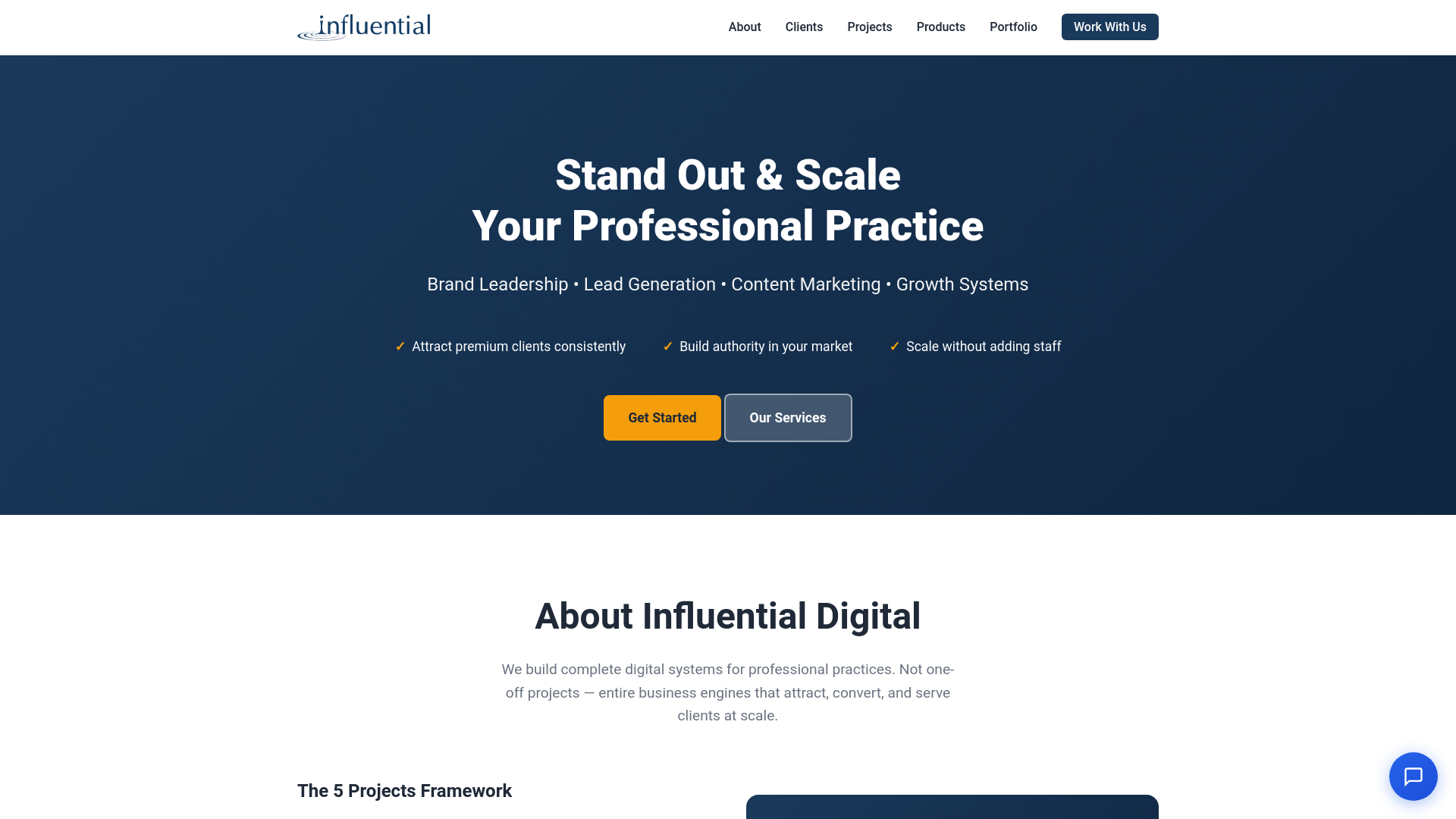 website screenshot of https://influential.ltd