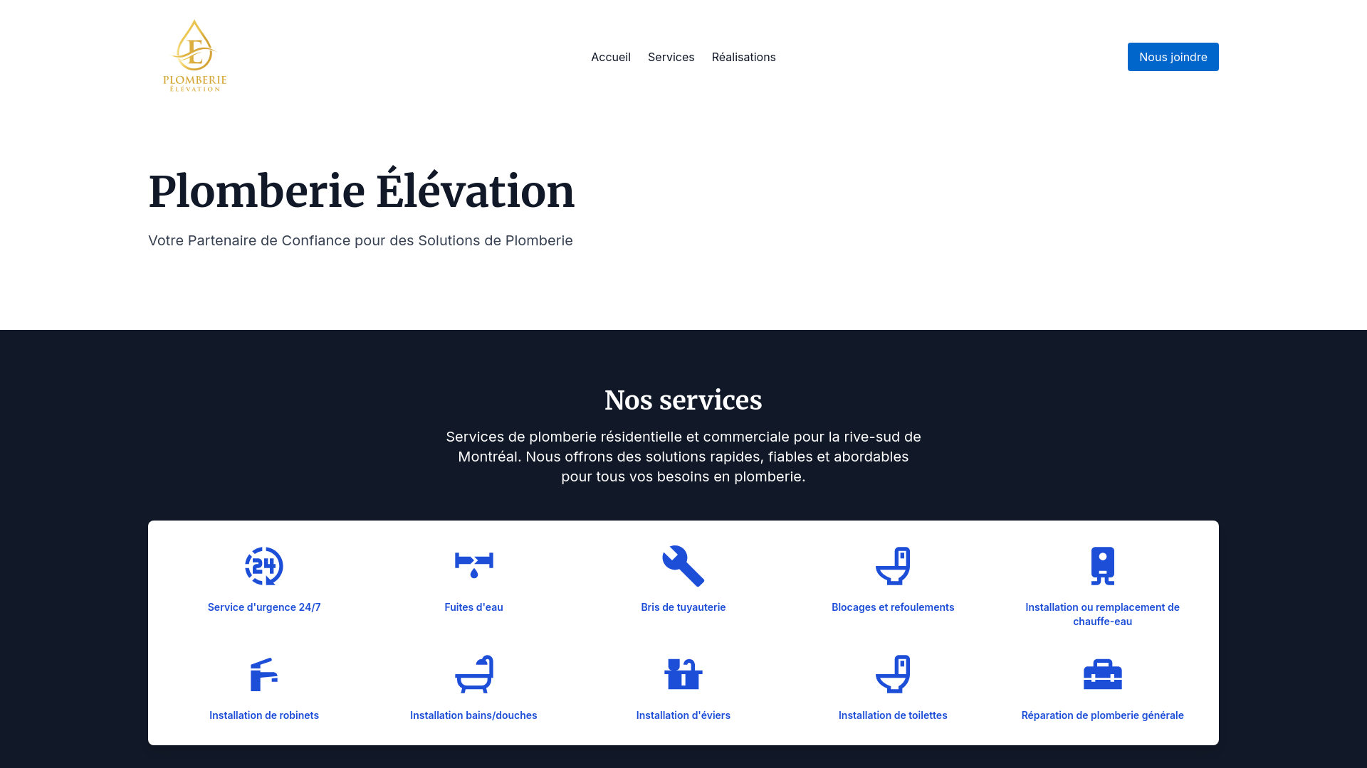 website screenshot of https://websiteplomberieelevation.pages.dev/