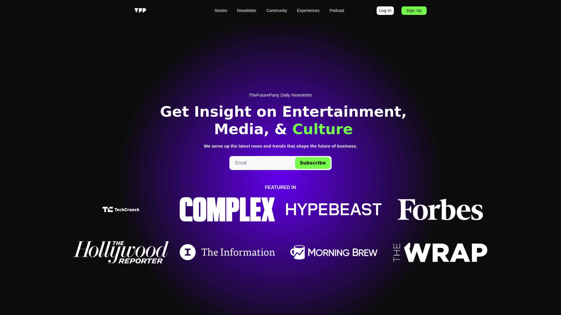 website screenshot of https://bookfutureparty.com/