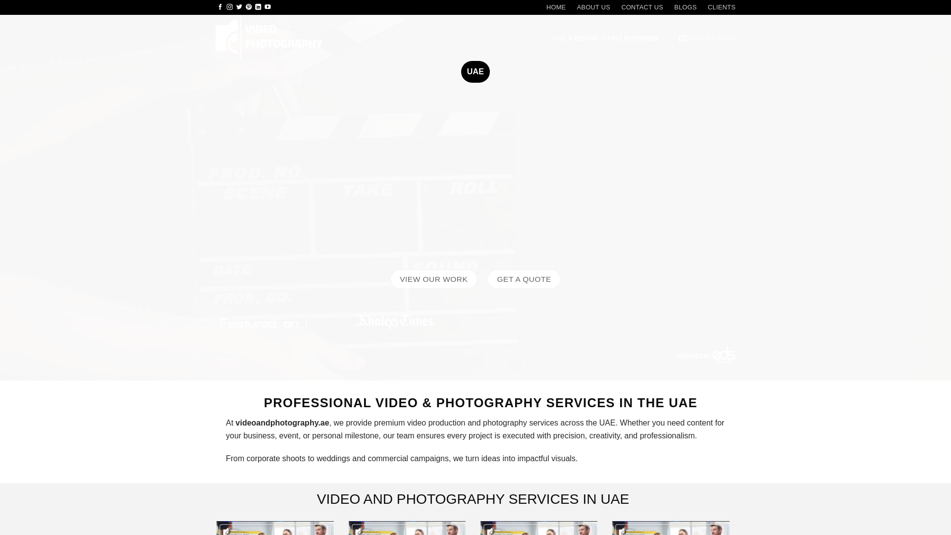 website screenshot of https://videoandphotography.ae/