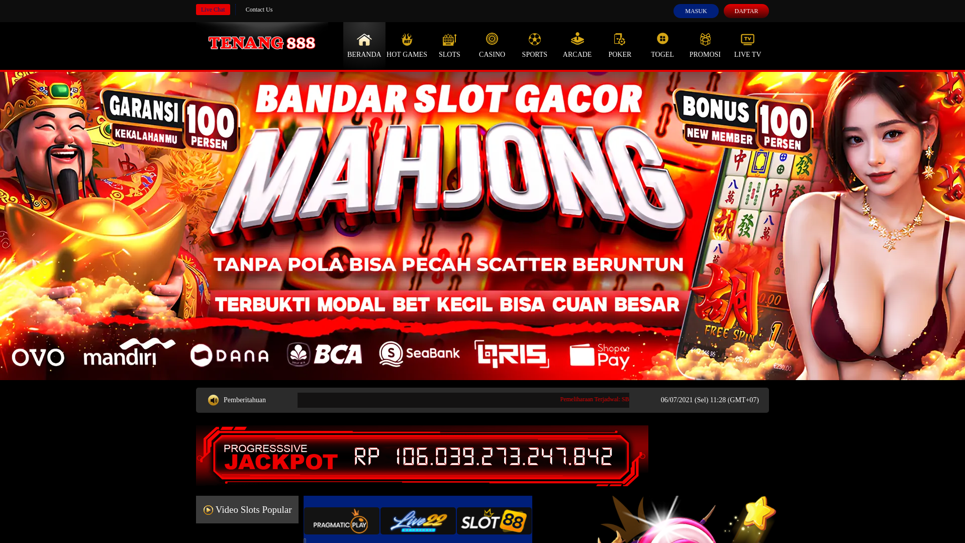 website screenshot of https://tenang888.com/