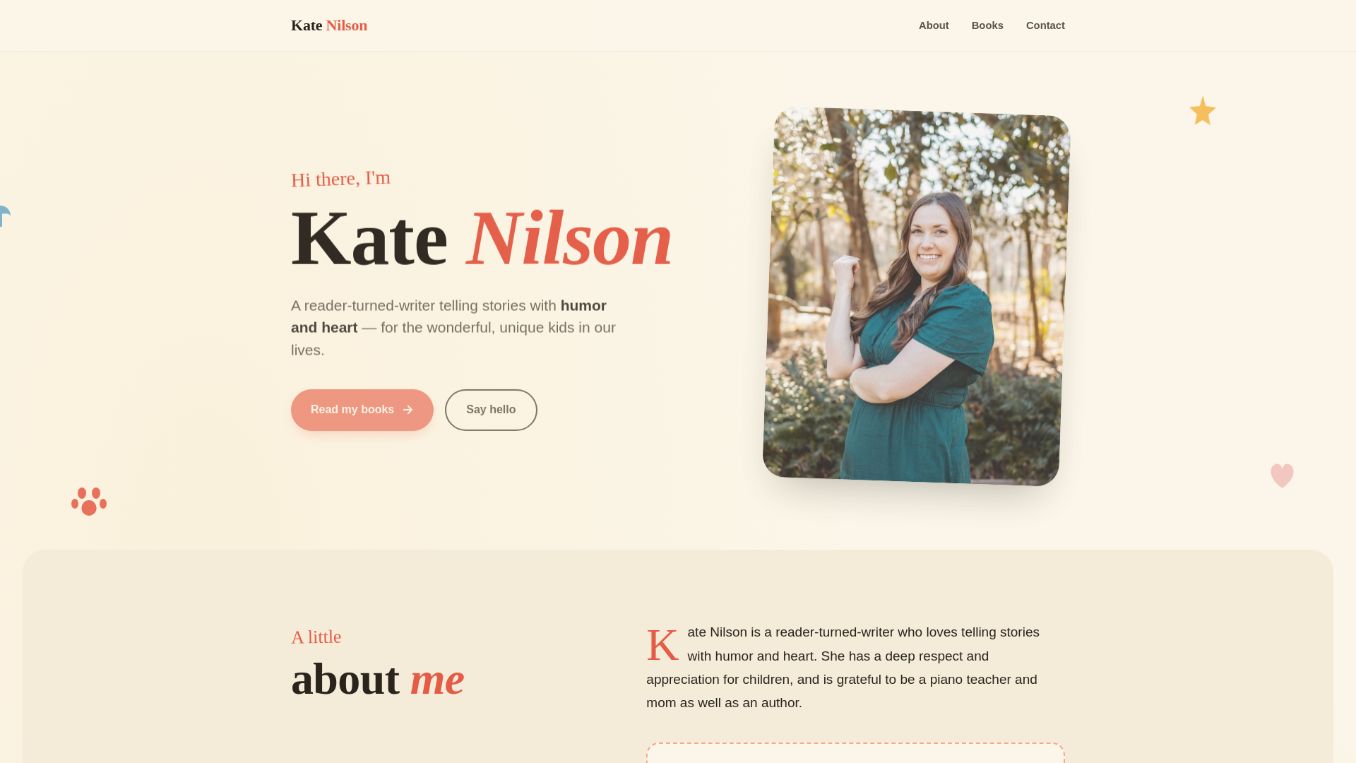 website screenshot of https://katenilsonauthor.com/