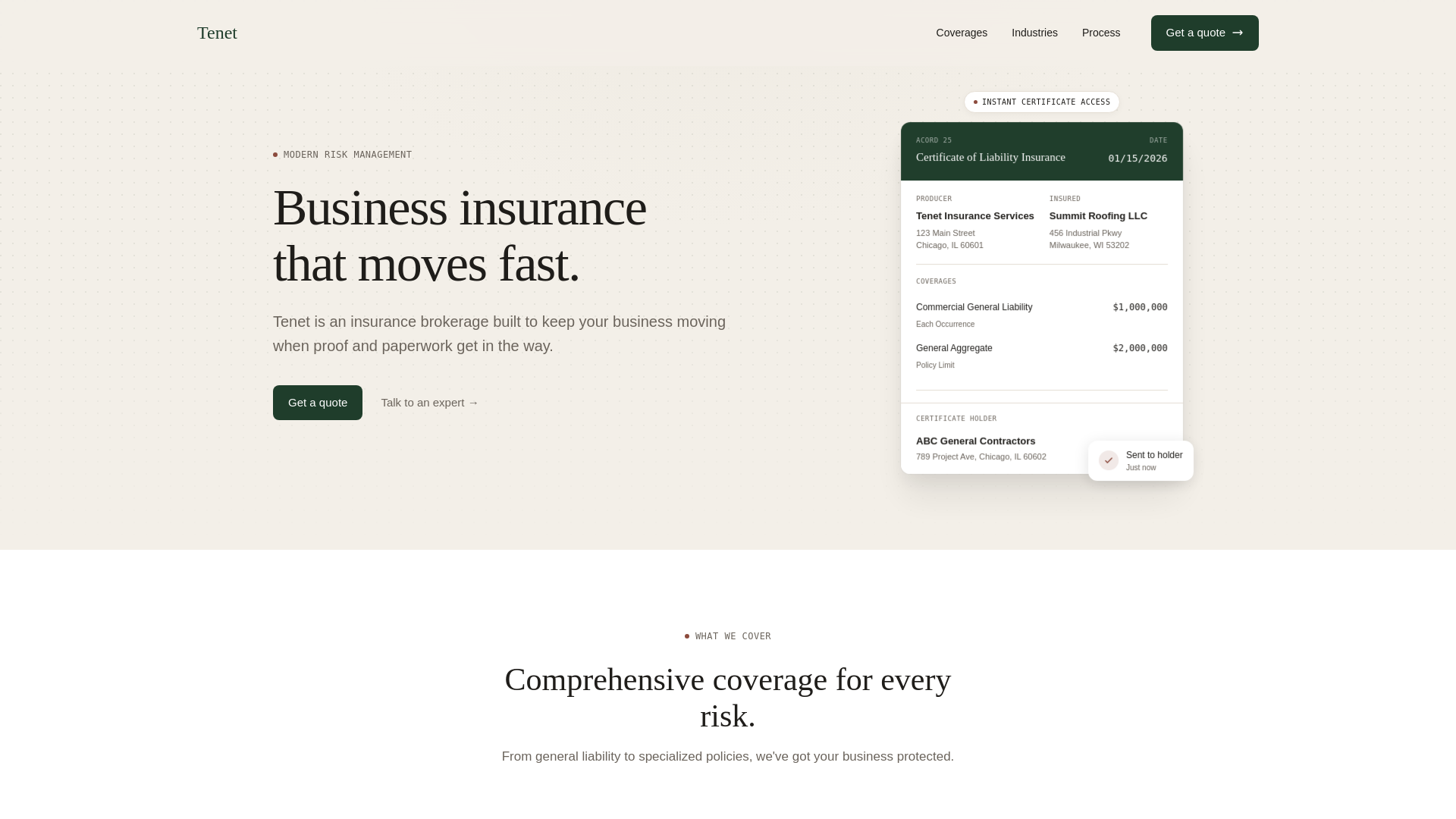 website screenshot of https://tenetprotect.com