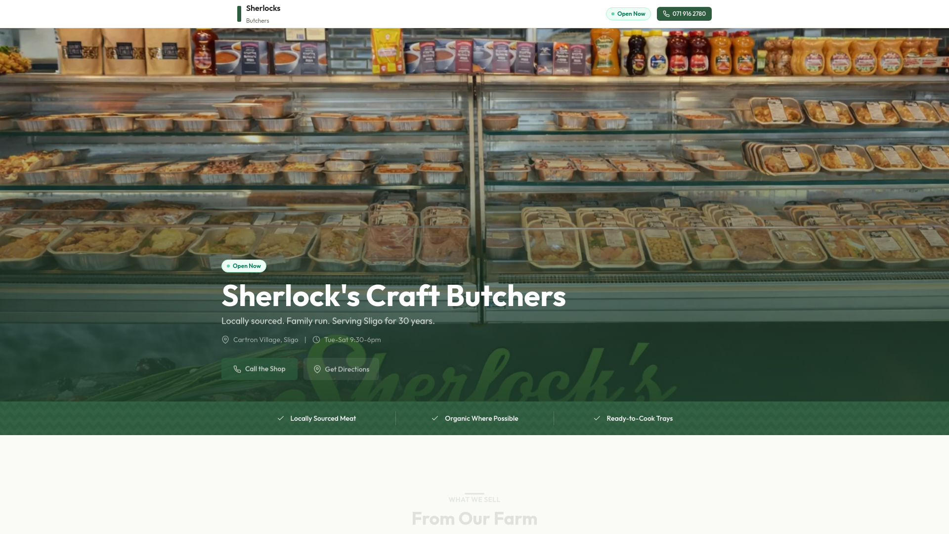 website screenshot of https://sherlocks-butchers-demo.pages.dev/