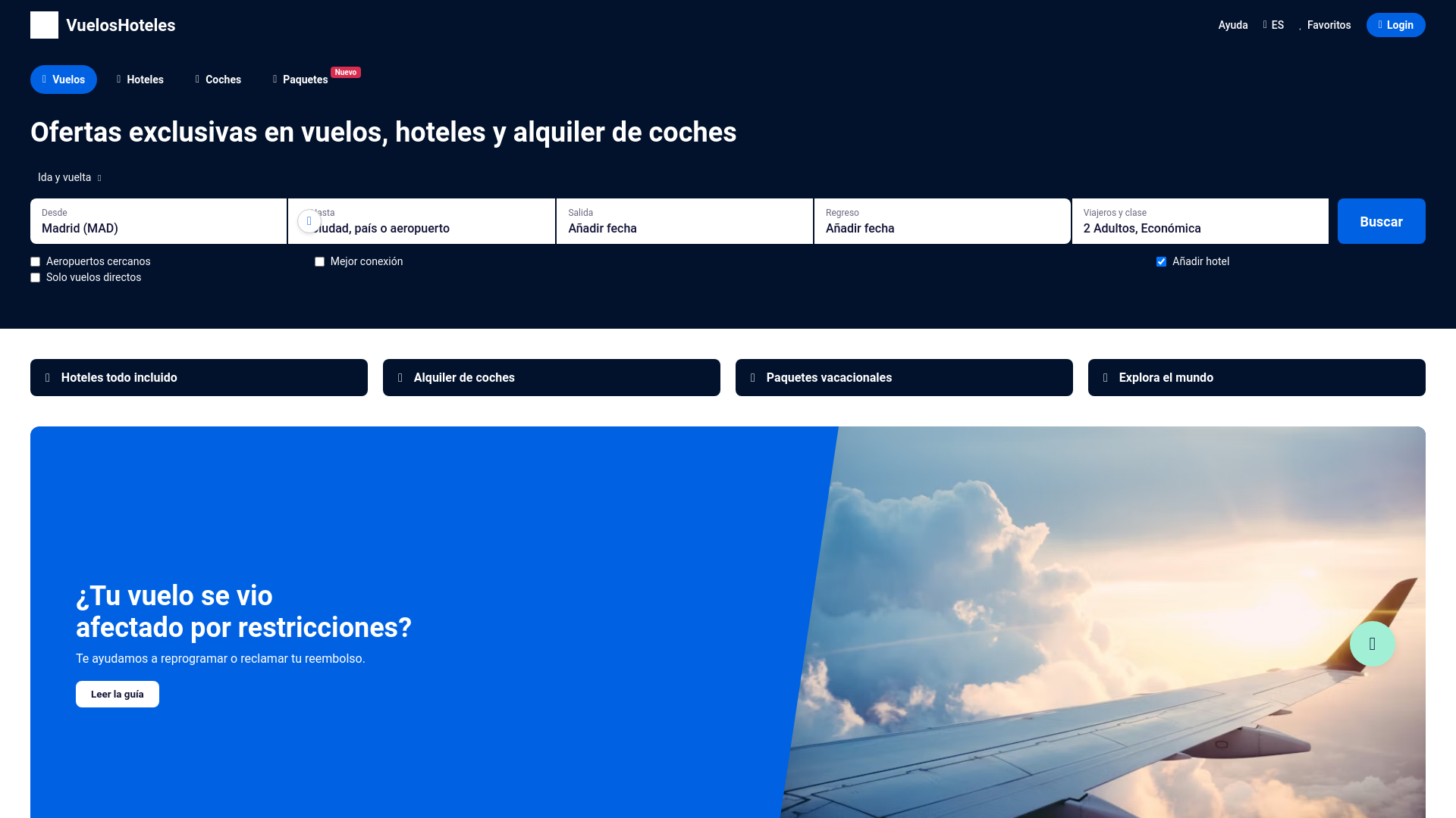 website screenshot of https://vueloshoteles.org