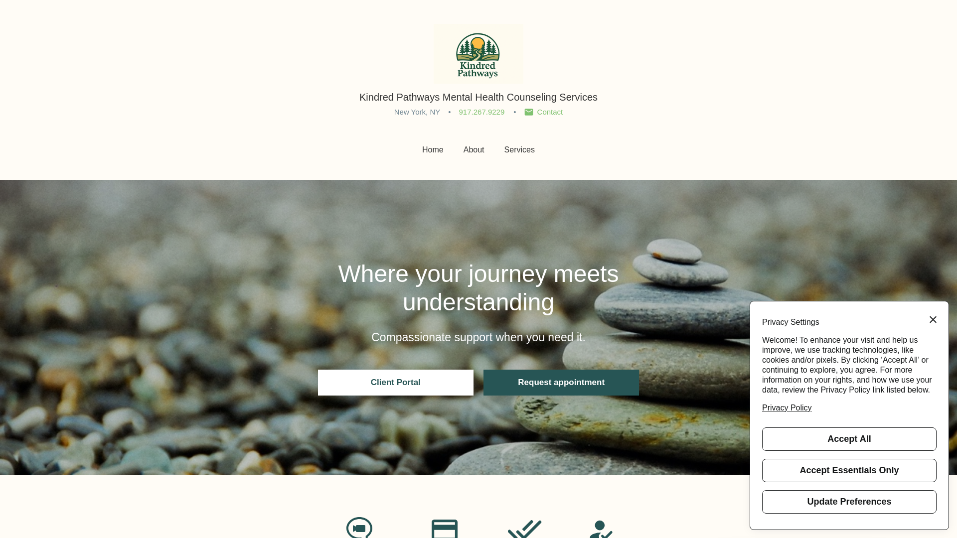 website screenshot of https://kindredpathwaysny.com/