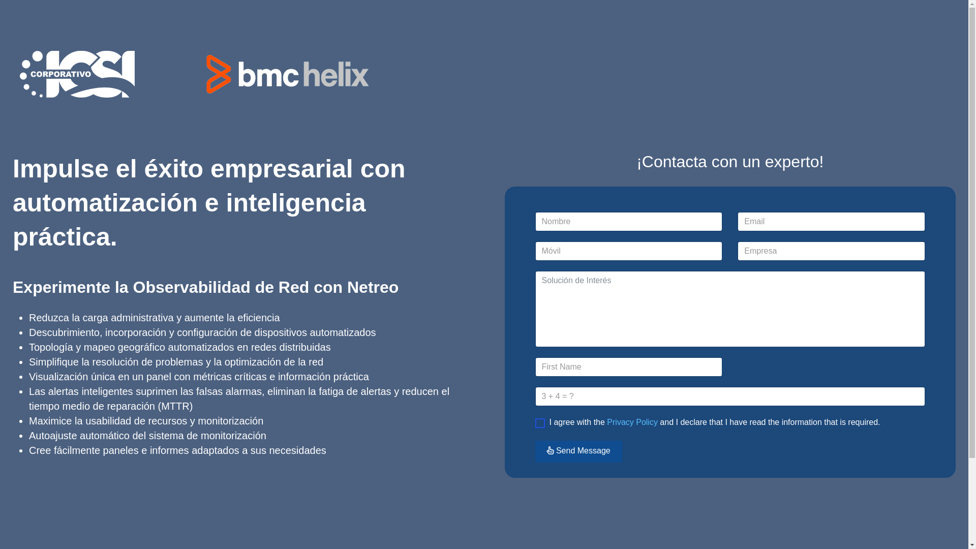 website screenshot of https://www.corporativoicsi.com/landingsq1/netreo-landing