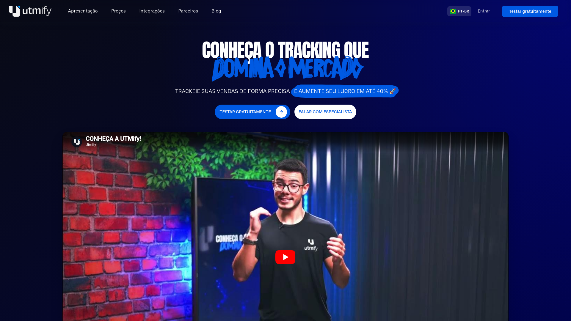 website screenshot of https://utmify.com.br/